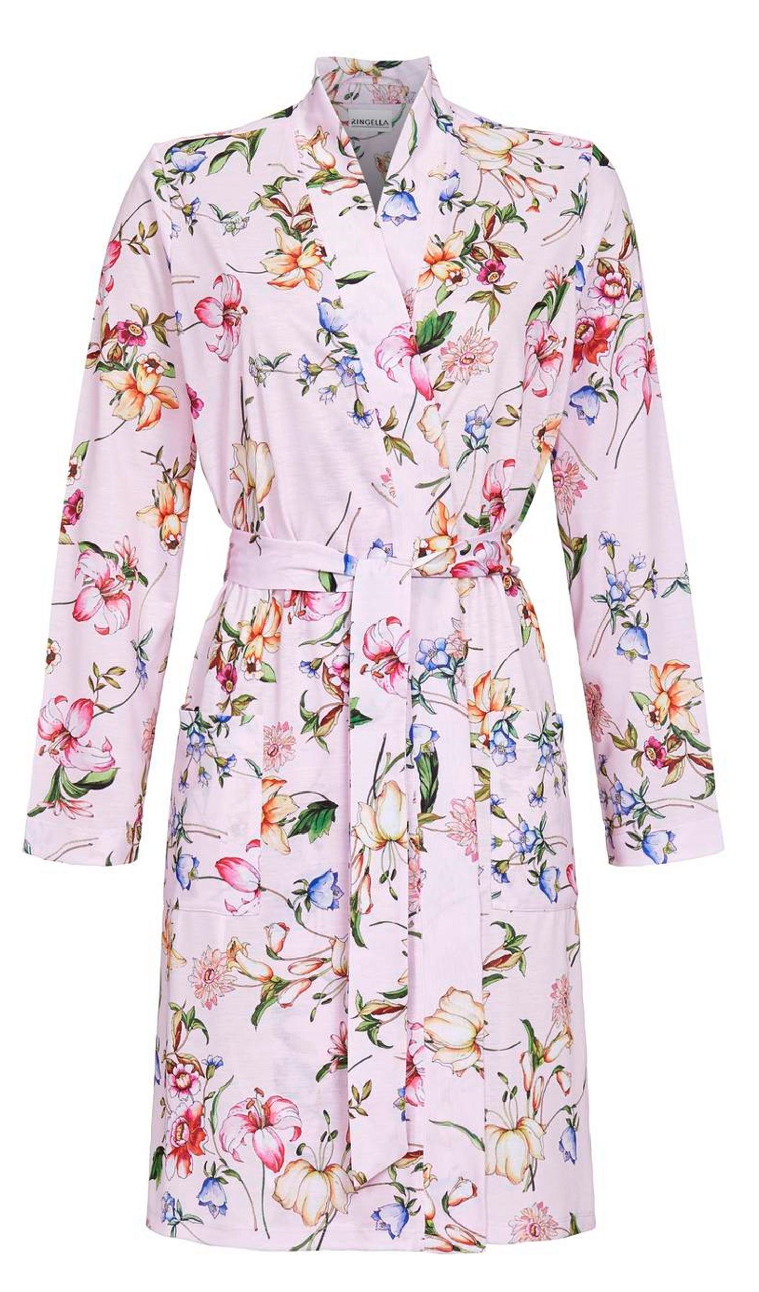 Damen-Bademantel Aus Seidenstoff Mit Blumenmuster – Kurzer Kimono Für Hochzeit, Lounge Oder Urlaub, In Verschiedenen Größen