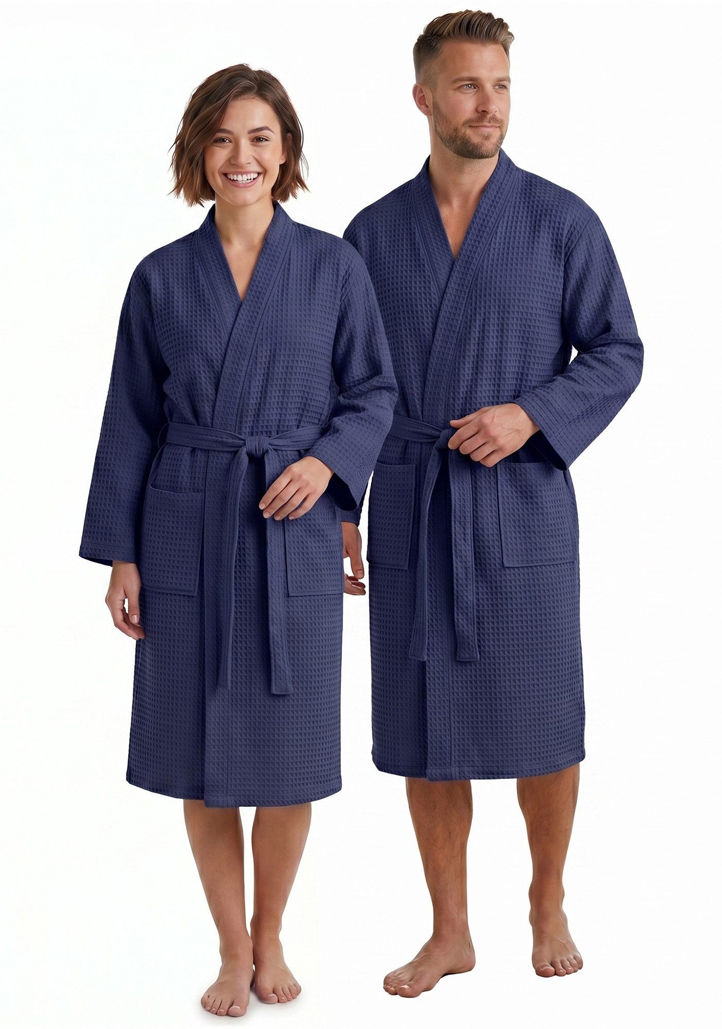 NYVI Bademantel Bademantel NYVISpa Waffelpique Baumwolle Unisex für Damen & Herren, Waffelpiqué, Schalkragen, Luftig Leicht Atmungsaktiv - perfekt für Sommer - für Männer & Frauen