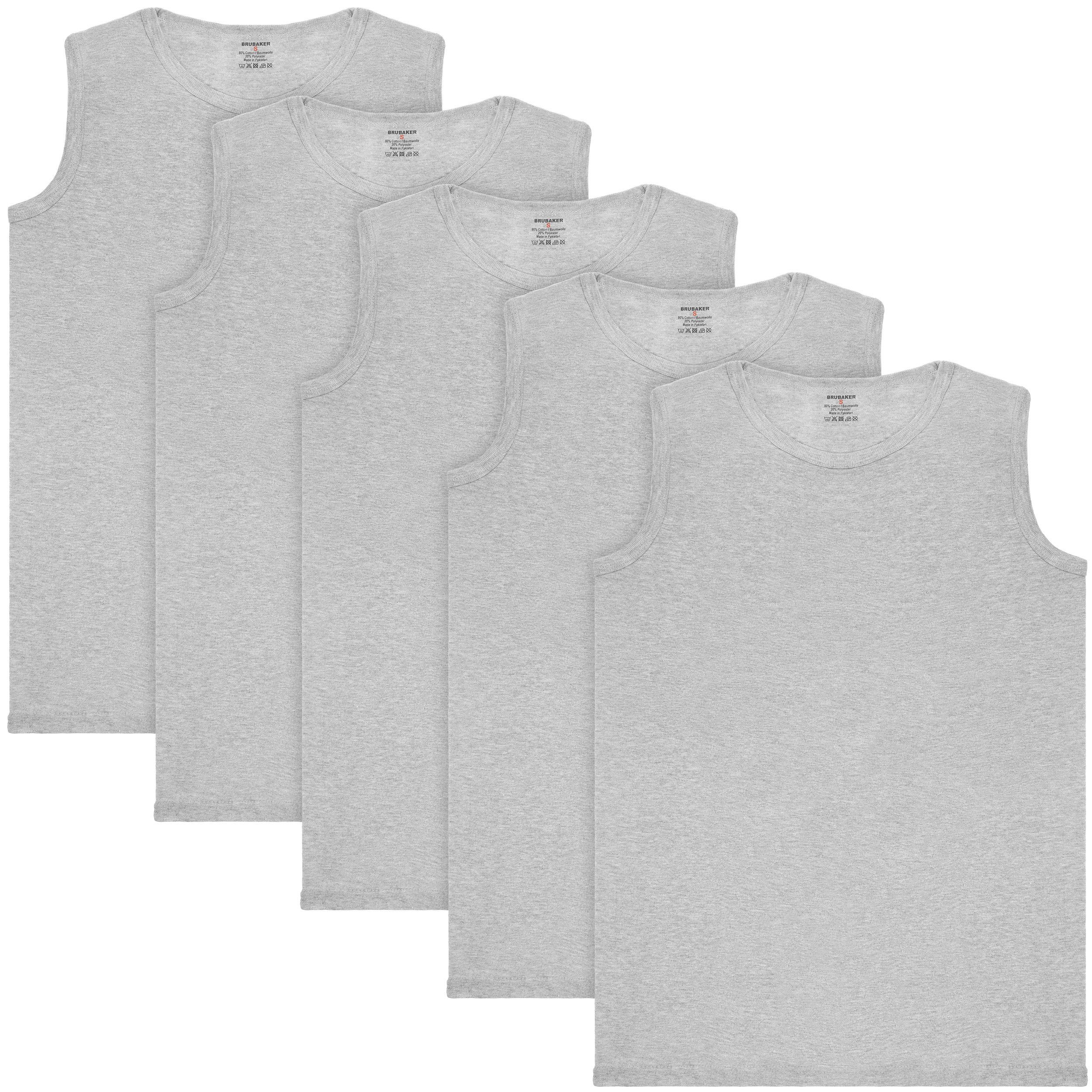 BRUBAKER Muskelshirt Tank Top Unterhemd mit Rundhals Ausschnitt (5er-Pack) Baumwolle Herren Tanktop, Extra Lang für Männer, Schlicht Basic