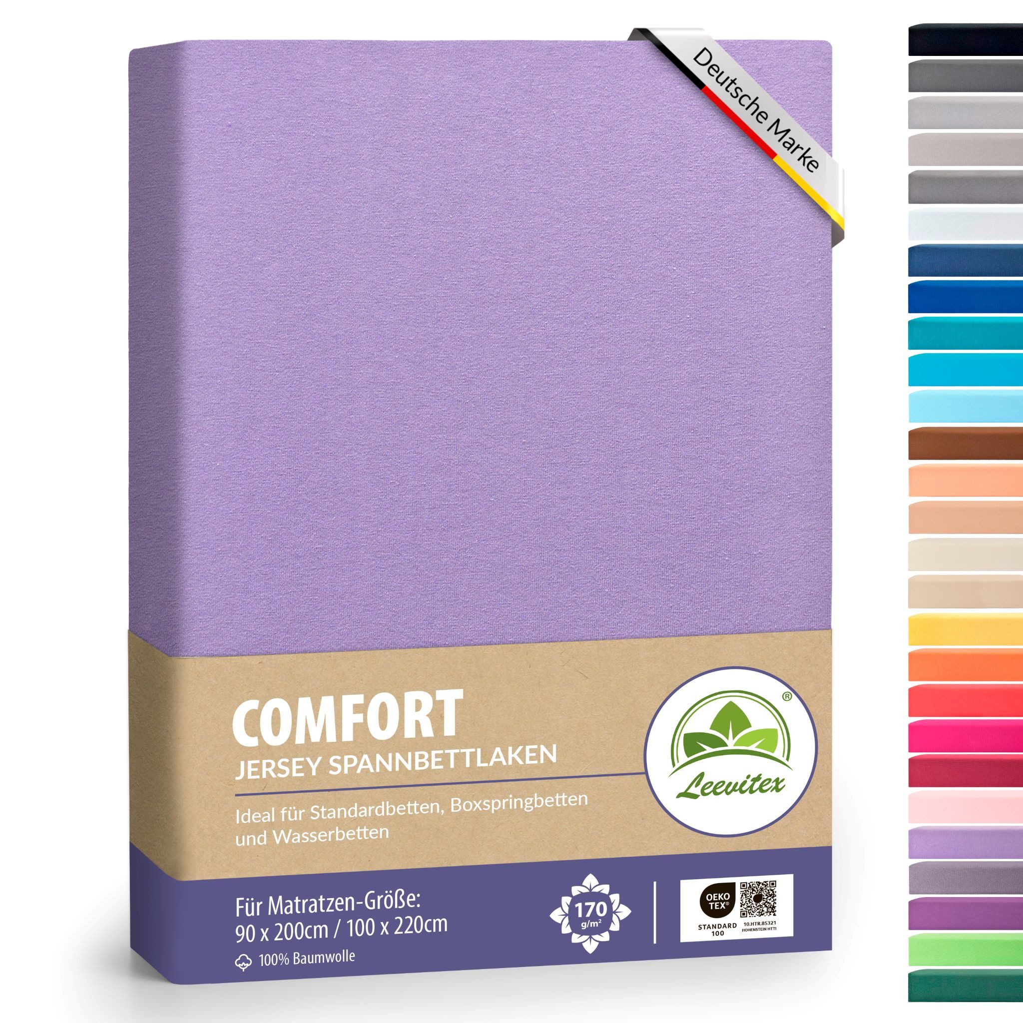 leevitex® Spannbettlaken verschiedene Größen, Stoffgewicht 170 g/m², 40 cm Steghöhe, Jersey, Gummizug: rundum, (1 Stück), verschiedene Farben, OEKO-TEX® STANDARD 100 zertifiziert