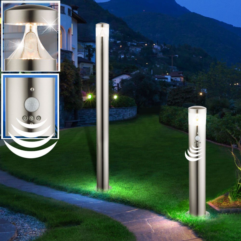 etc-shop LED Außen-Stehlampe, Leuchtmittel inklusive, Warmweiß, 2er Set LED Stand Lampen Außen Beleuchtung Bewegungs Sensor Strahler