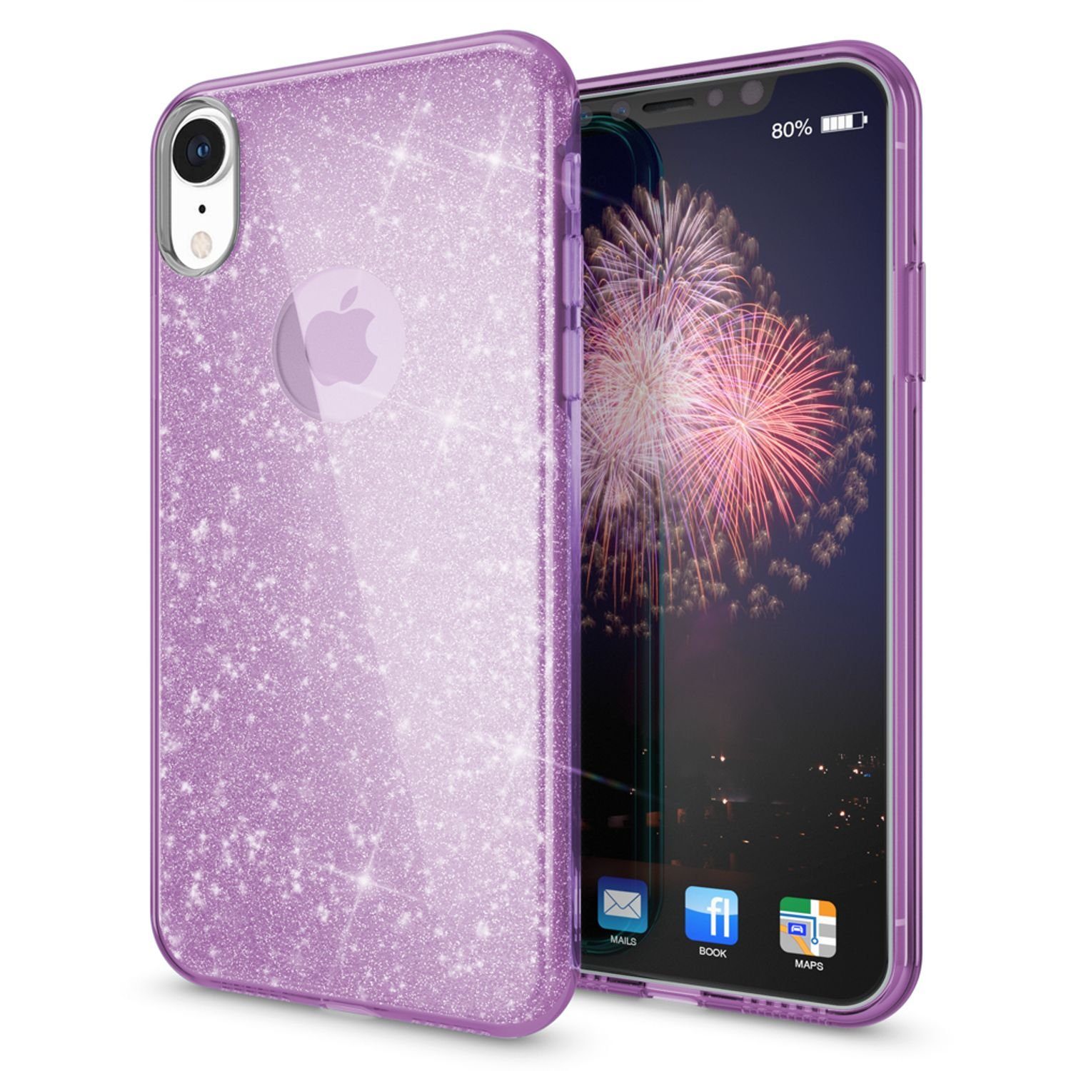 Nalia Smartphone-Hülle Apple iPhone XR, Glitzer Silikon Hülle / Glänzender Hybrid Schutz / Stoßfest & Robust