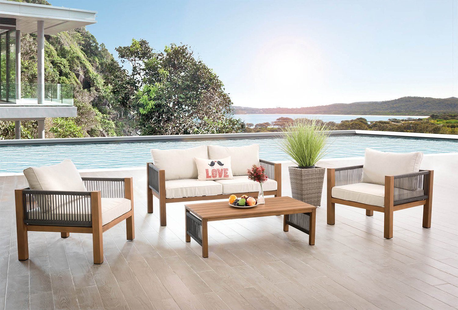 Gartenmöbelset Kaffee AISER Tisch, Set 2 Garten -Curacao- Sitzgruppe AISER Royal mit und Lounge (4-tlg) Sesseln