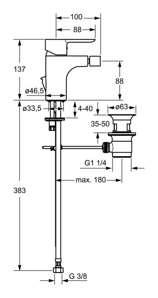 Thumbnail - HANSA Bidetarmatur Hansaligna Einlochbatterie für Sitzwaschbecken Ausladung 100 mm