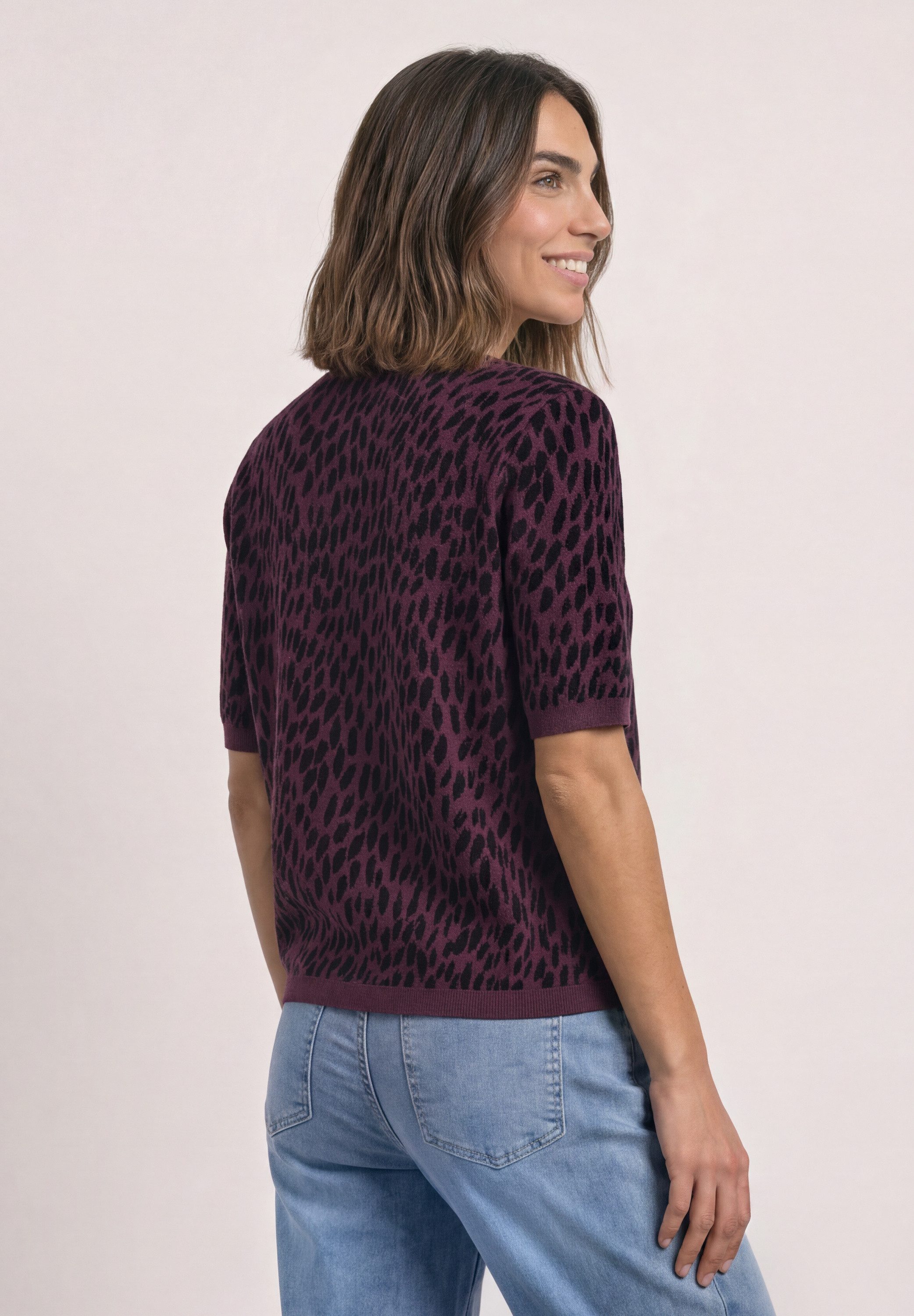 STREET ONE Kurzarmpullover mit Leomuster