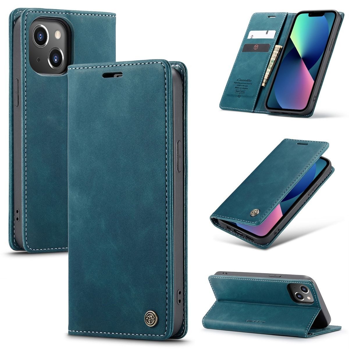 König Design Handyhülle Handytasche Schutzhülle für iPhone 14 Plus, Handy Klapphülle Case Tasche – Magnetverschluss & Kartenfach