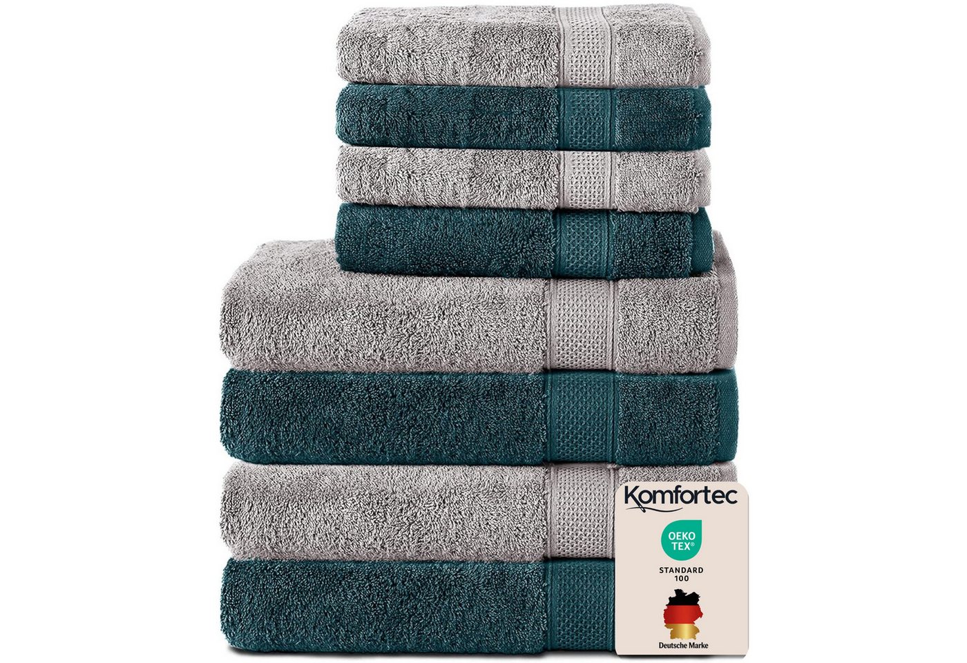 Komfortec Handtuch Set aus 100% Baumwolle, 4 Handtücher 50x100 cm und 4 Badetücher 70x140 cm, Frottee (Packung, 8-St), Duschtücher & Badehandtuch, Weich, Towel, Groß
