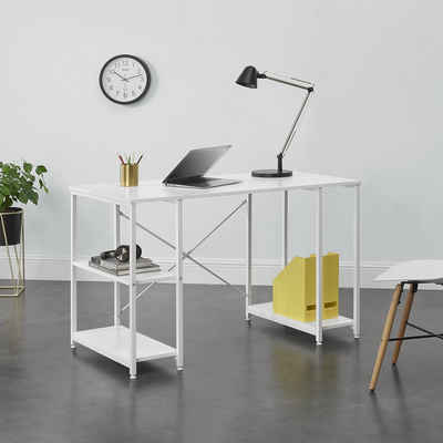 en.casa Regal-Schreibtisch, »Aarhus« Bürotisch PC Tisch mit Ablage 75x120x60cm - Weiß