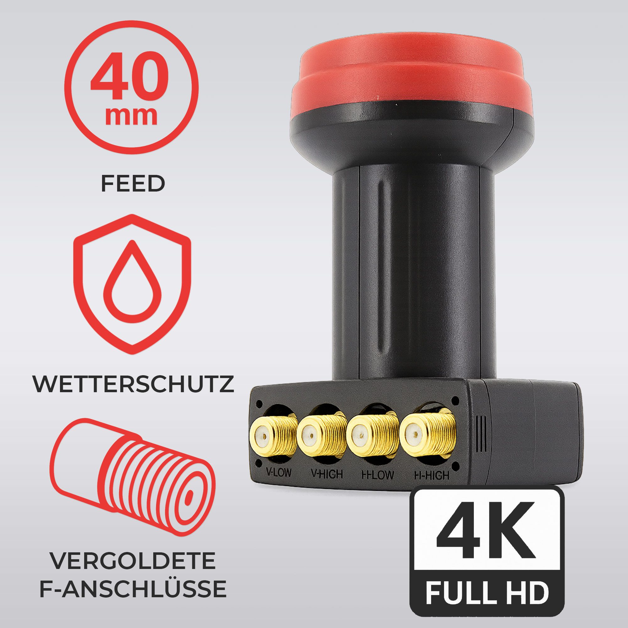 Thumbnail - PremiumX Quattro LNB für Multischalter PX-SUN-Q DVB-S2 Sat Empfangskopf Monoblock-LNB