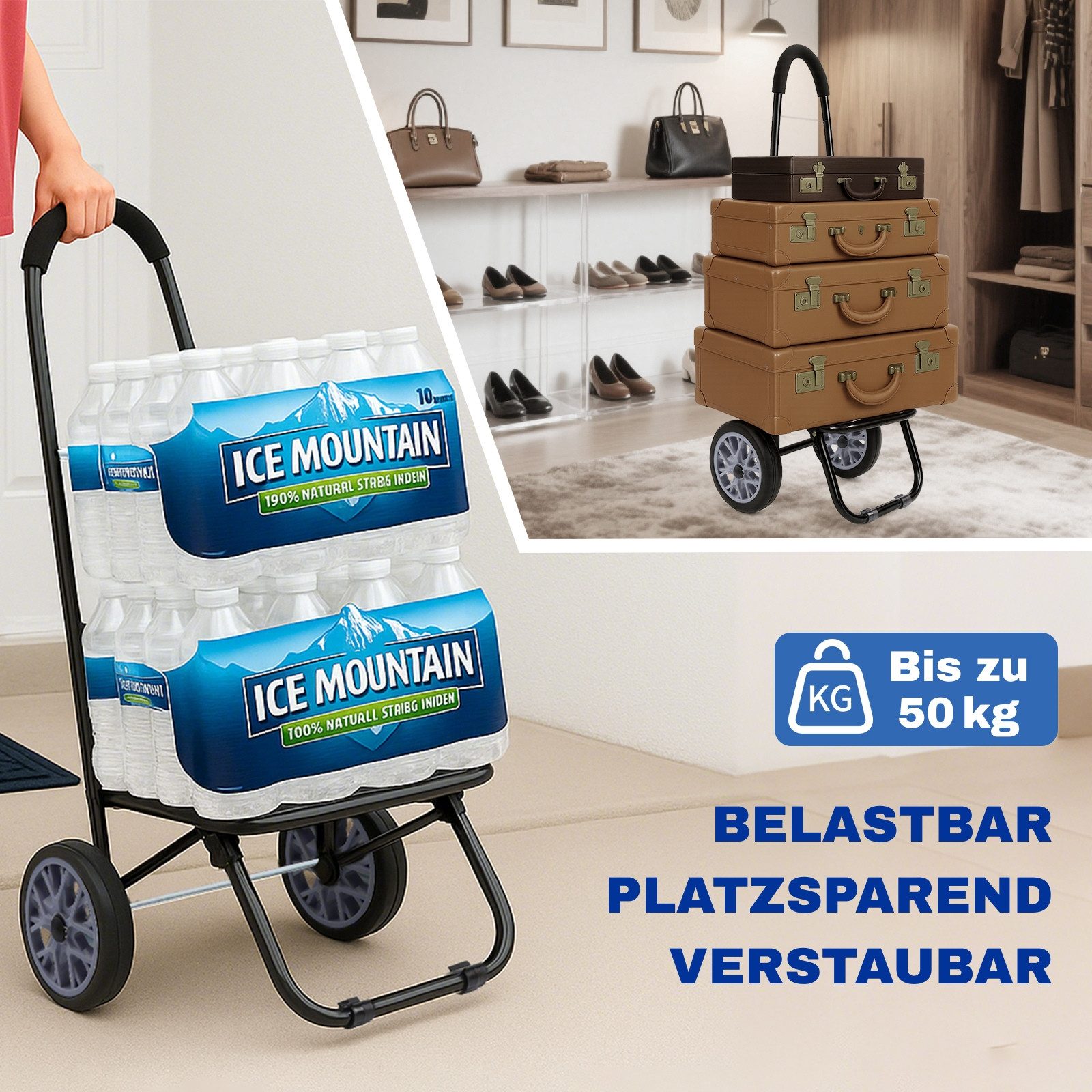 Allyson Einkaufstrolley Allyson Einkaufswagen Trolley Klappbar – Belastbar & Geräuschlos, 45 l, Klappbares Leichtbau-Gestell mit ergonomischem Soft-Touch-Griff
