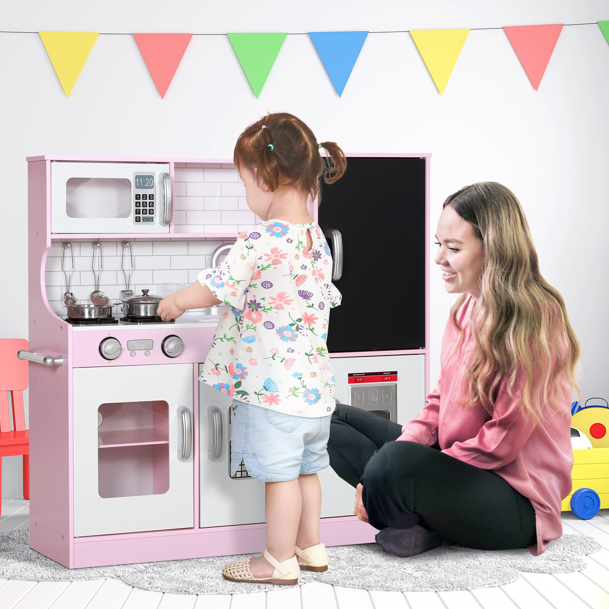 AIYAPLAY Spielküche mit Spielzeug Telefon, Kreidetafel, günstig online kaufen