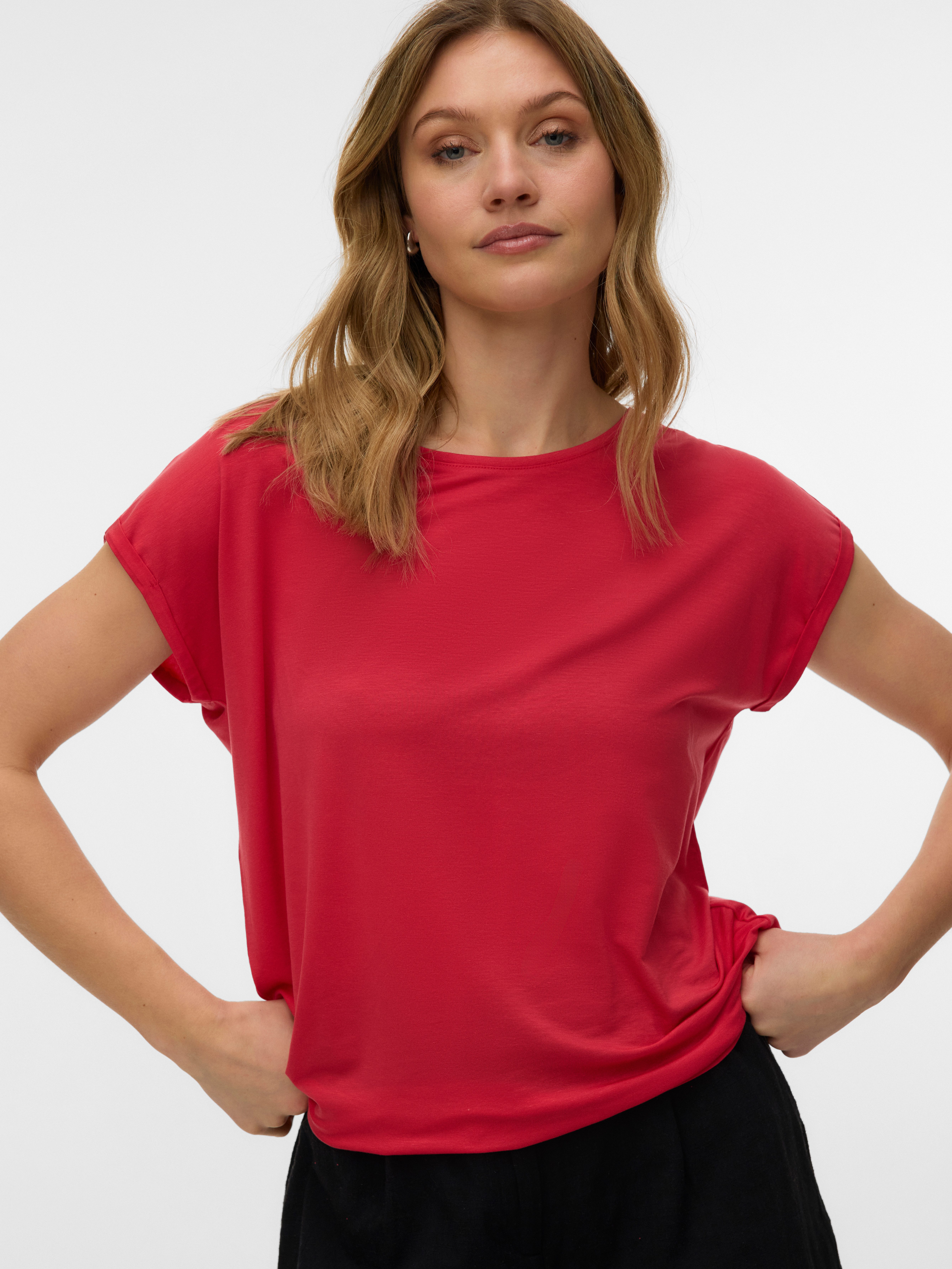 Vero Moda T-Shirt VMAVA PLAIN SS TOP JRS NOOS Materialmix, regular fit