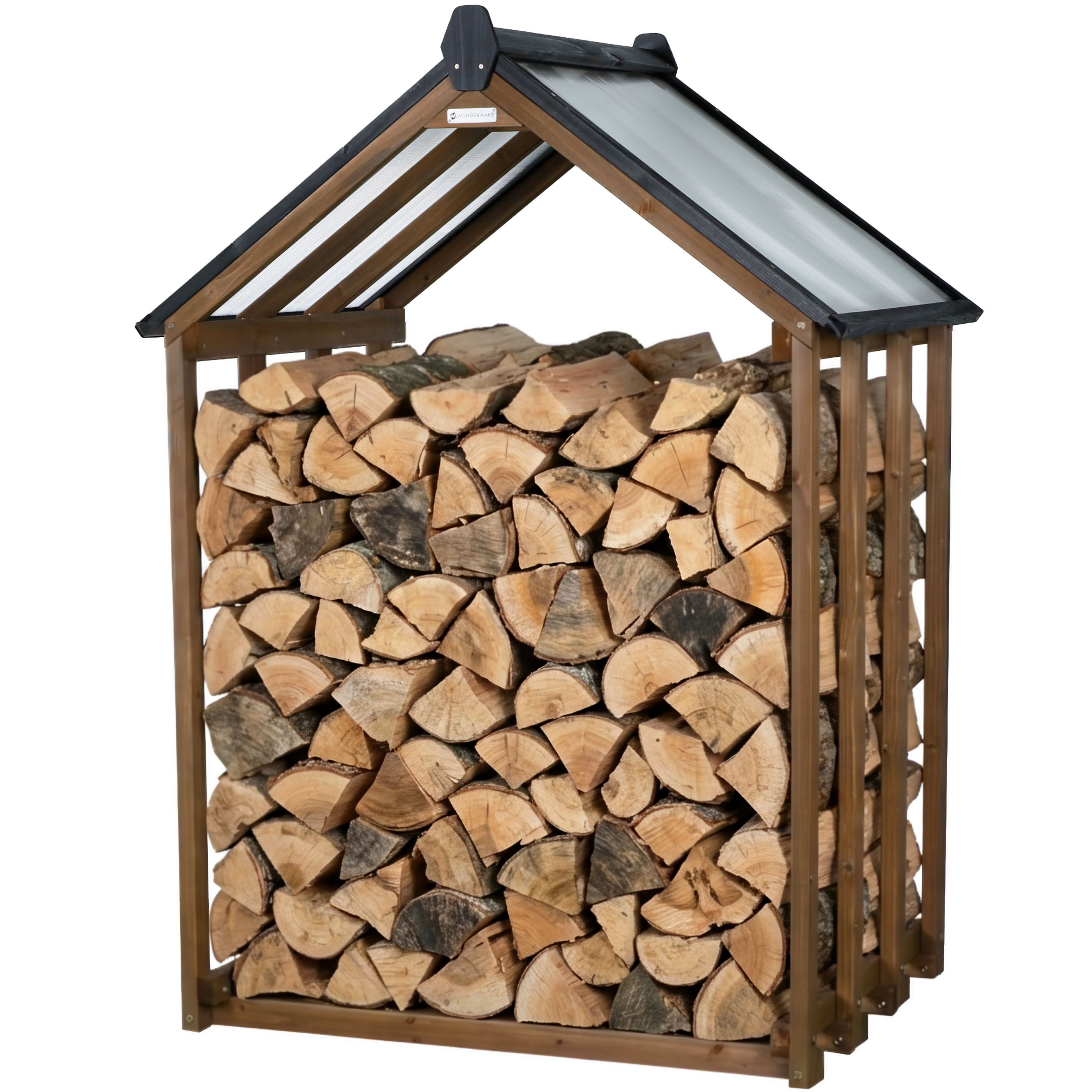WONDERMAKE Kaminholzregal Holz mit Dach außen Brennholzregal Feuerholzregal Kaminholzunterstand, BxTxH:110x75x150 cm, Holzlager-Regal Kaminholzlager Brennholzlager draußen Outdoor braun