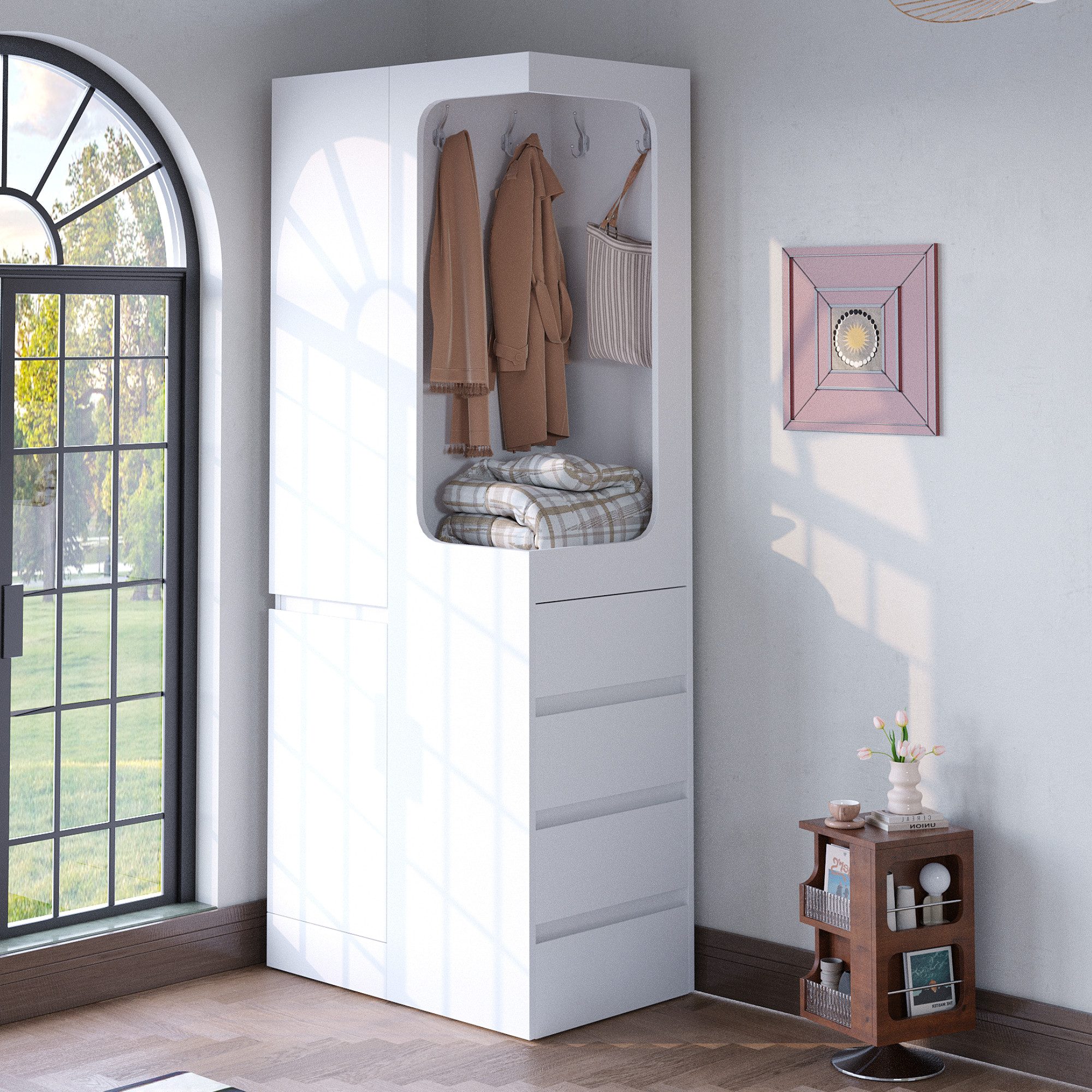 OKWISH Kleiderschrank Schrank (mit 4 Schubladen & offenem Hängefach, 1 Tür, 70×40×170 cm)
