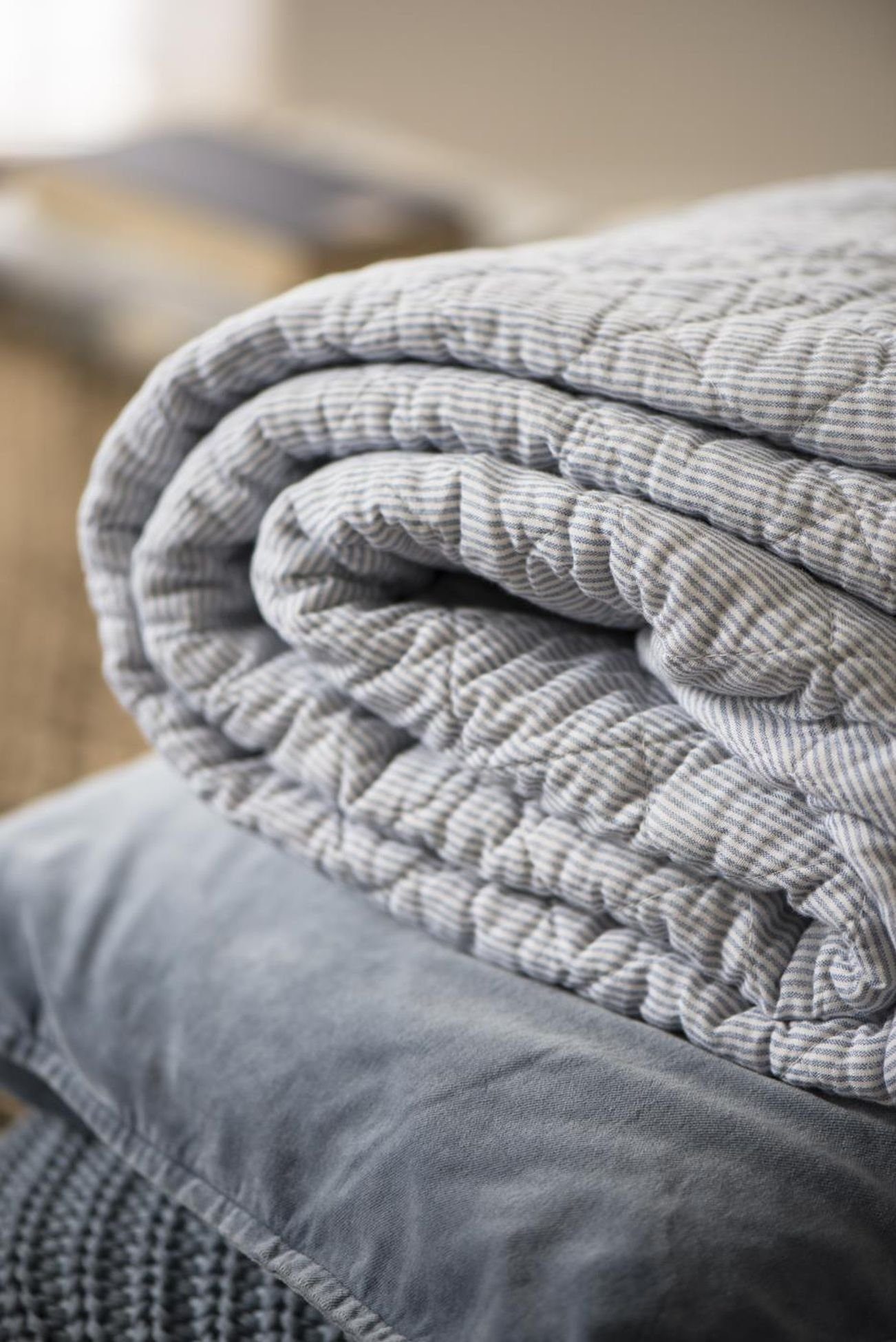 Wohndecke Ib Laursen Decke Quilt Tagesdecke Überwurf Gestreift Grau Weiß, Ib Laursen