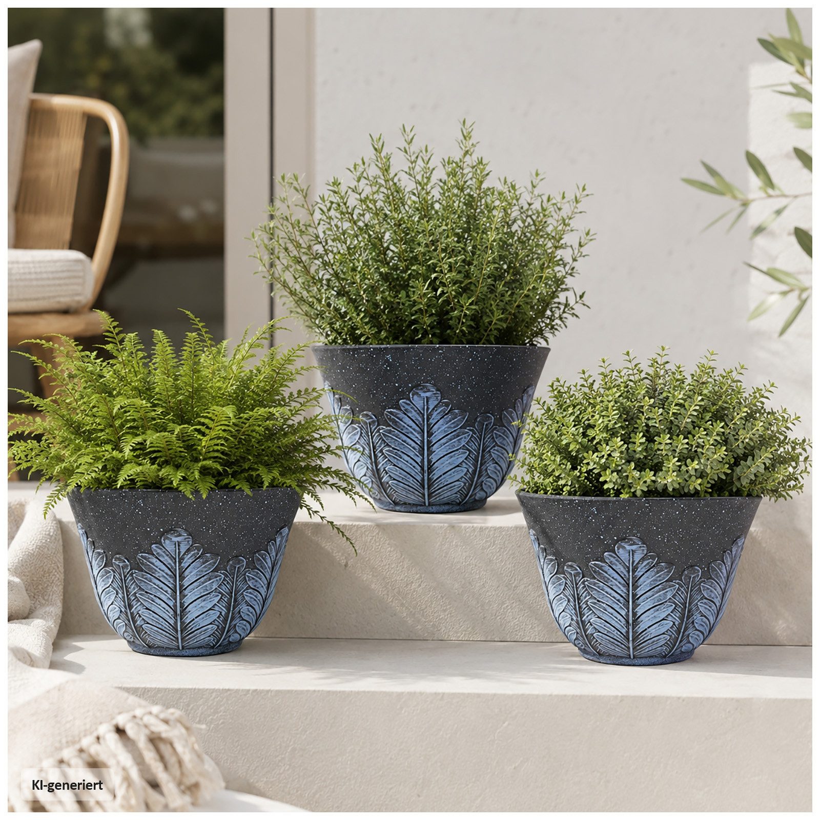 HTI-Living Blumentopf Blumentopf Nessa Feder Blau 3er-Set (Set, 3 St., 3 Übertöpfe), Übertopf Kunststoff – Bild 2 von 5