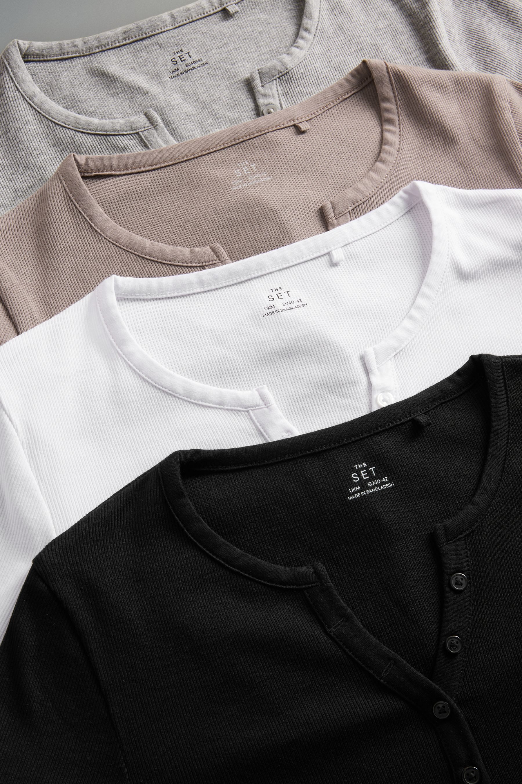 The Set Langarmshirt The Set gerippte Henley-Langarmshirts, 4er-Pack (4-tlg günstig online kaufen