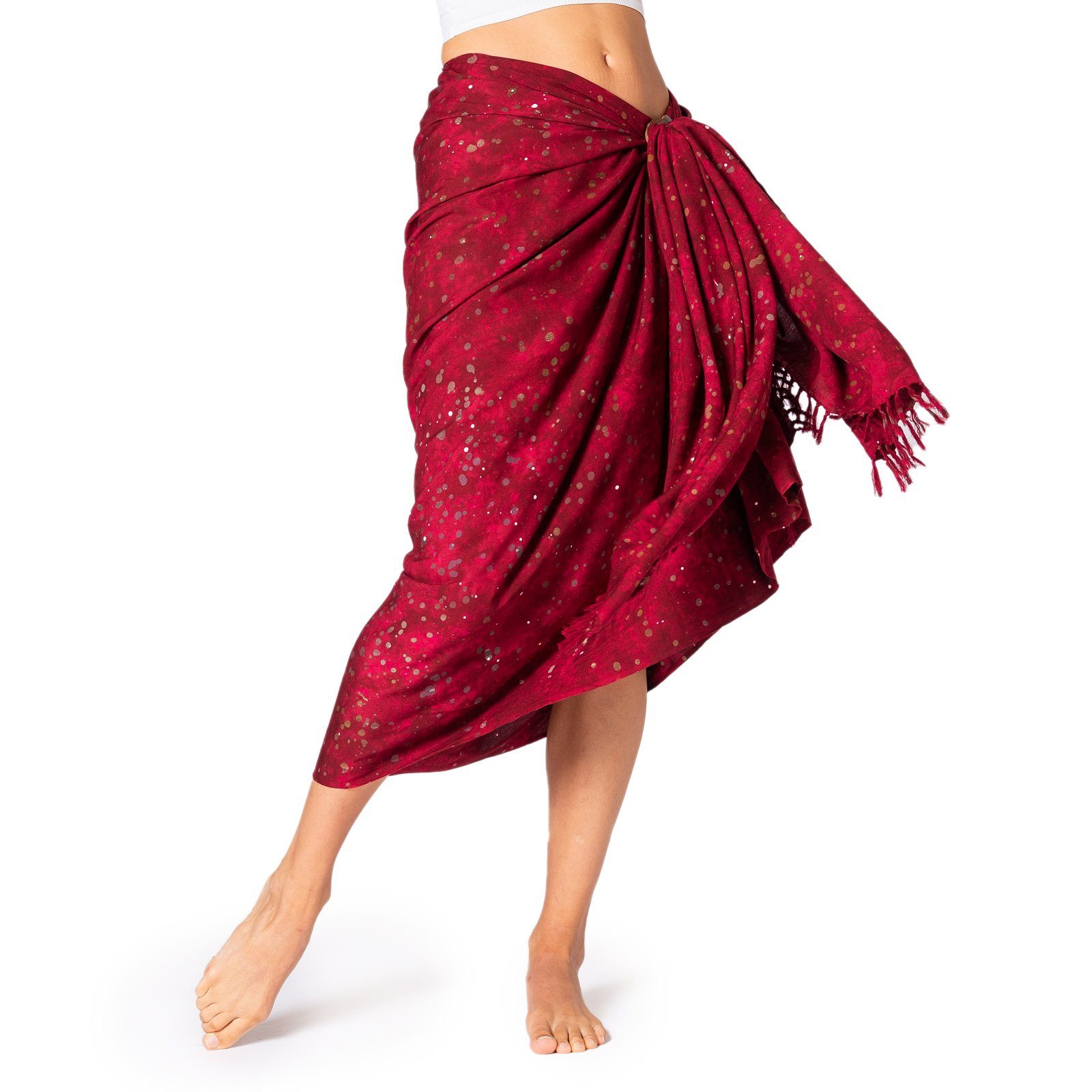 PANASIAM Pareo Sarong Starlit Wachsbatik aus hochwertiger Viskose Strandtuch, Strandkleid Bikini Cover-up Tuch für den Strand Schultertuch Halstuch B508 redstarlit sky