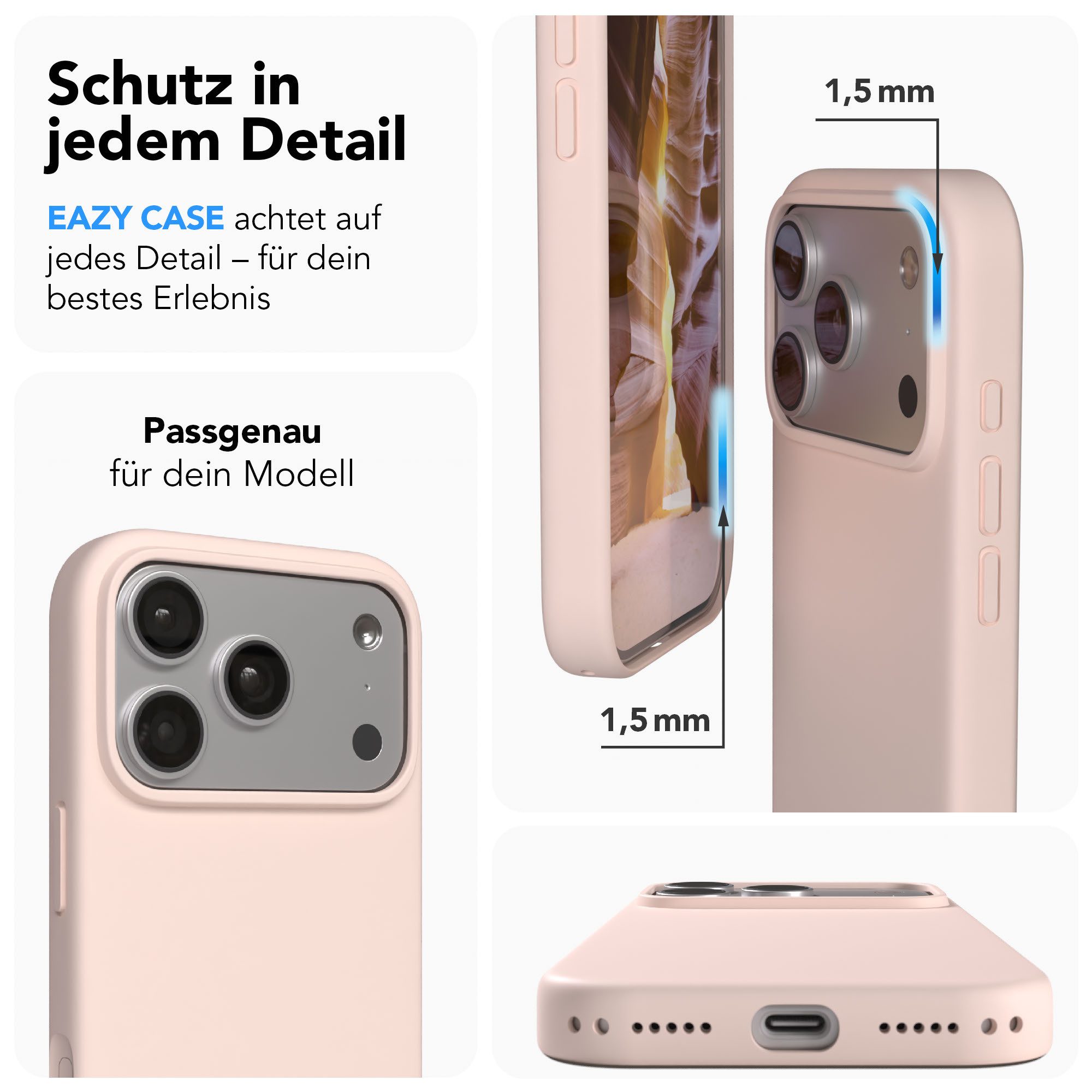 EAZY CASE Handyhülle für Apple iPhone 17 Pro Hülle Silikon 6,3 Zoll, Schutzhülle mit Kameraschutz stoßfest Bumper Case Rose