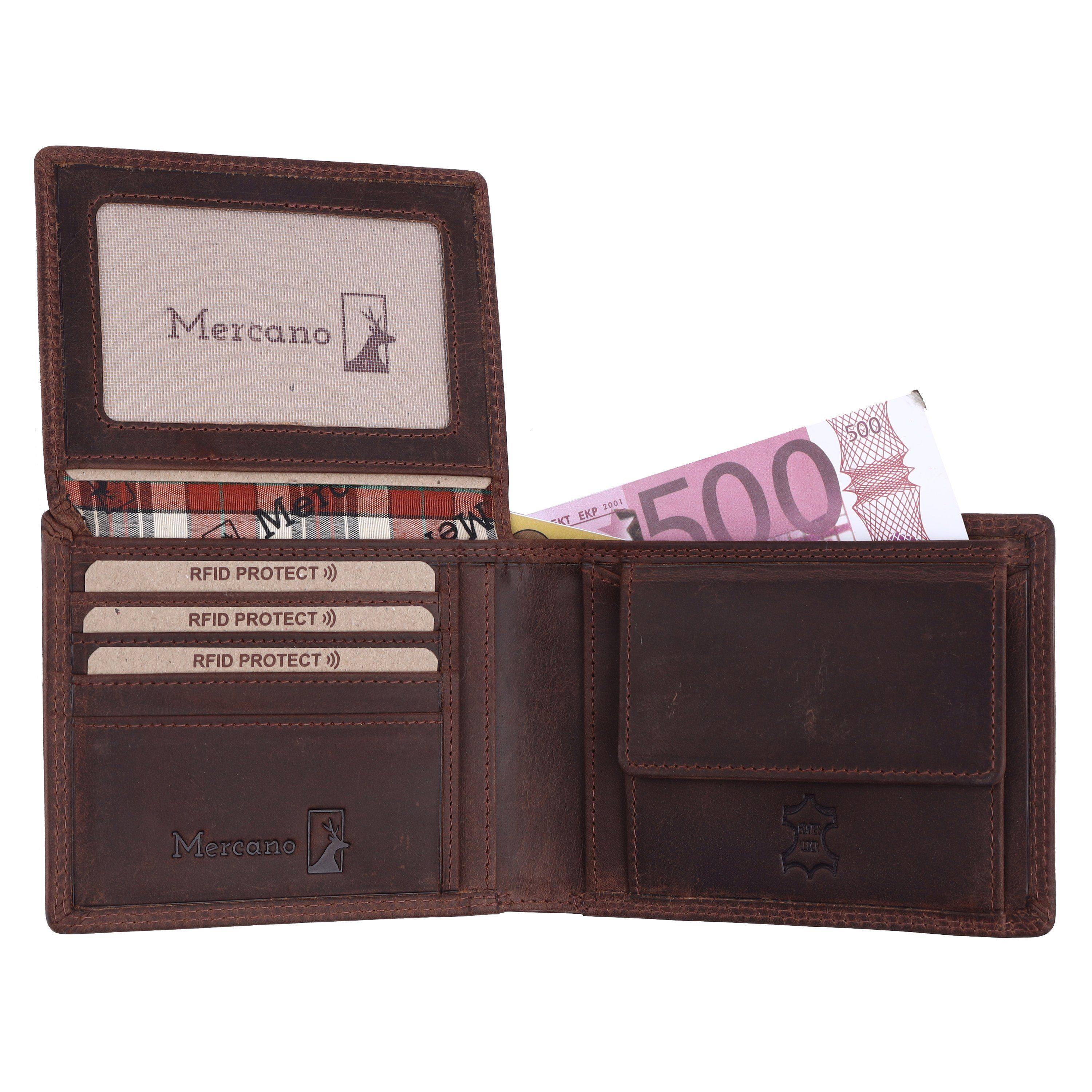 Mercano Geldbörse für Vintage Geschenkbox RFID-Schutz braune Leder inkl. Herren, mit 100% Doppelnaht, & aus