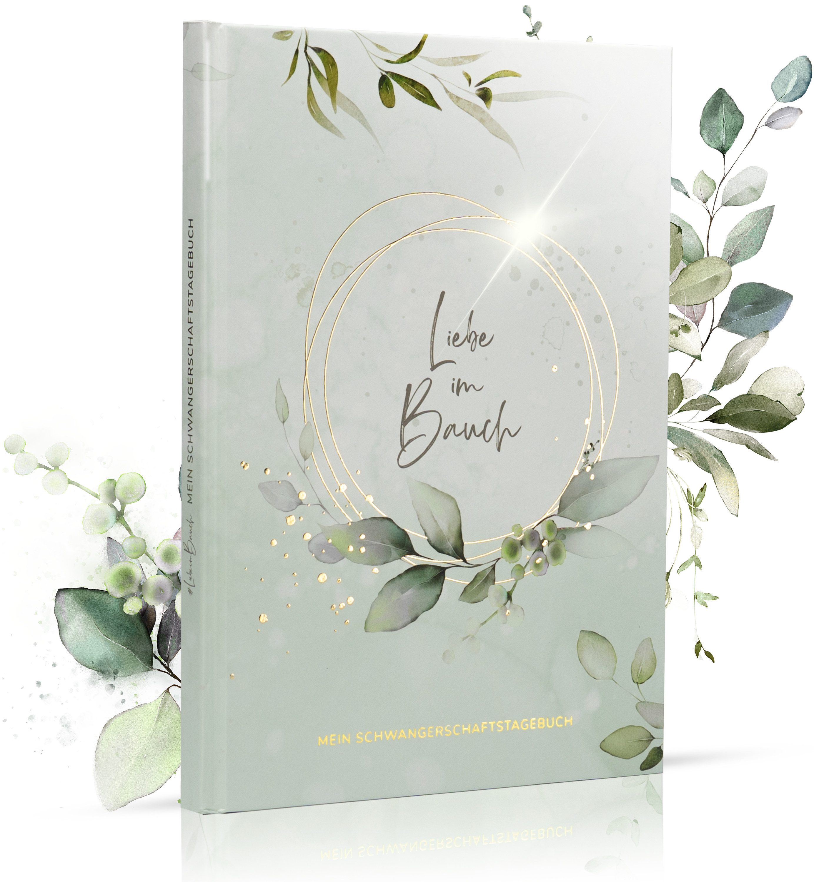 MeinBaby123® Tagebuch Schwangerschaft, Geschenke für Schwangere, Schwangerschafts Journal, Schwangerschaftsbuch "Liebe im Bauch" vergoldet