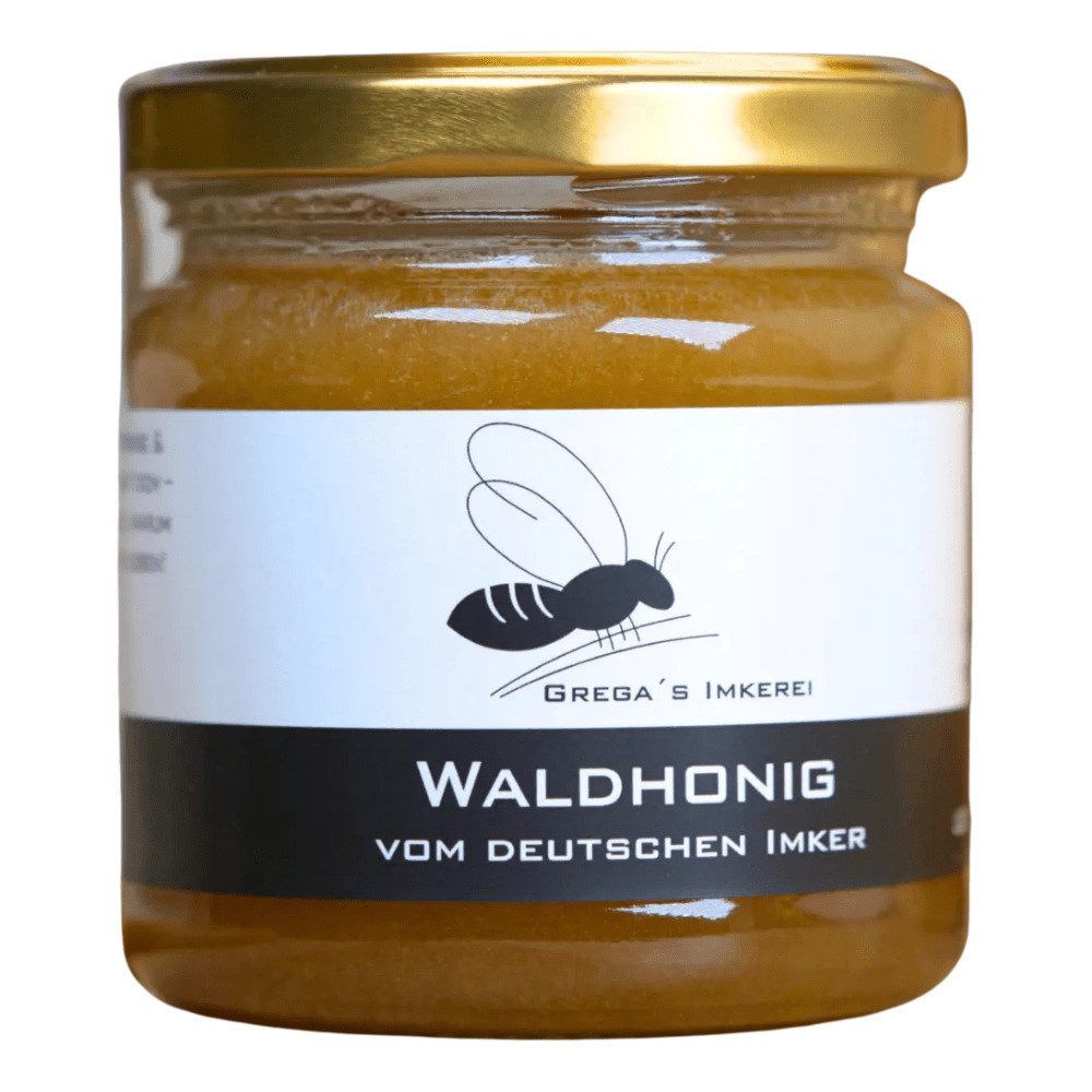 Grega´s Imkerei Honig Waldhonig 250g aus Deutschland, 1 x 250 g, (würzig, natürlich & echt handgemacht, Direkt vom Imker), flüßiger deutscher Waldhonig, echter Honigtauhonig