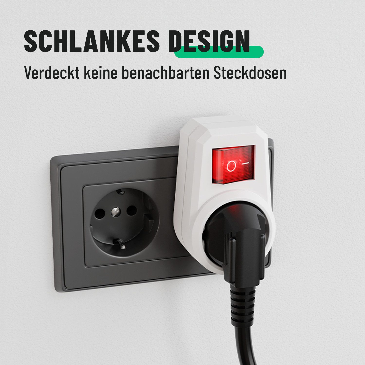 greate. 1fach Steckdosenadapter mit Schalter - Zwischenschalter ohne Kabel Mehrfachsteckdose 1-fach (Mit Schalter, Erhöhter Berührungsschutz)