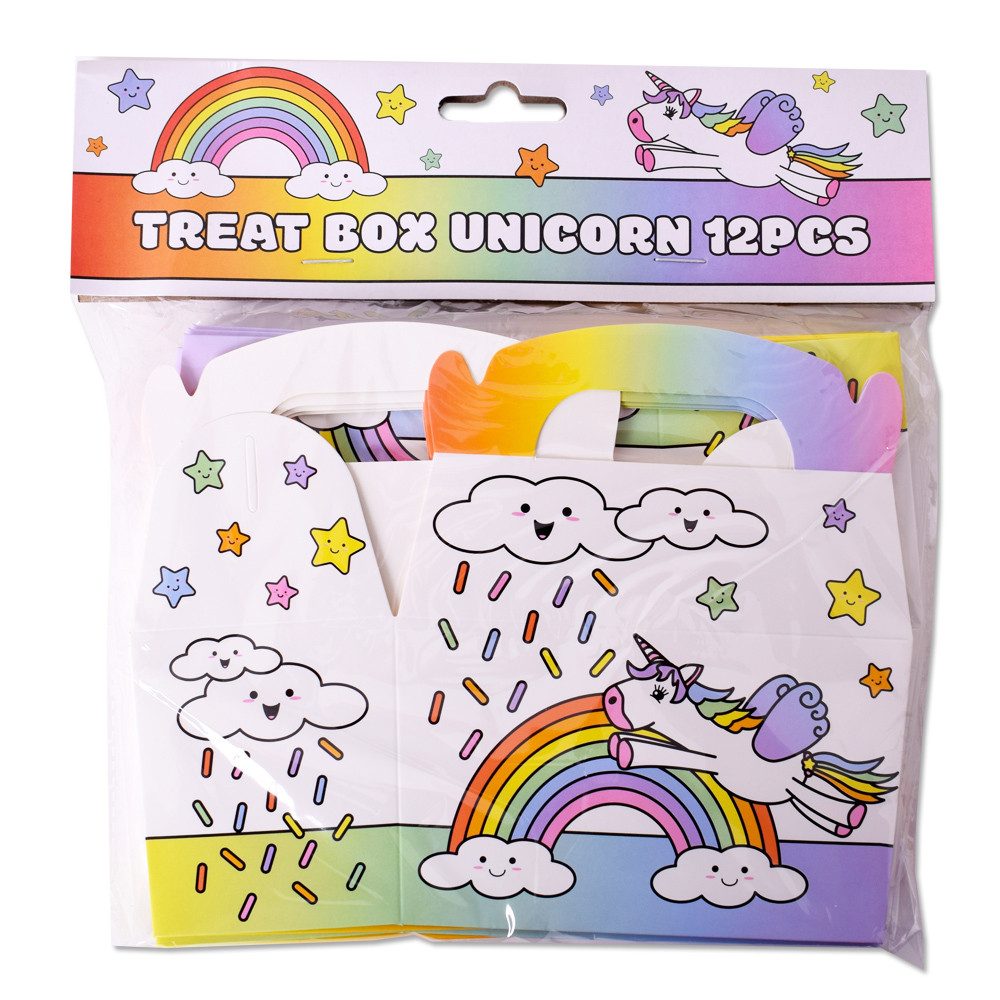 TE-Trend Faltbox 12 Stück Box Kinder Einhorn Geschenkbox Regenbogen Mädchen (12 St), mit Henkel und Motiv