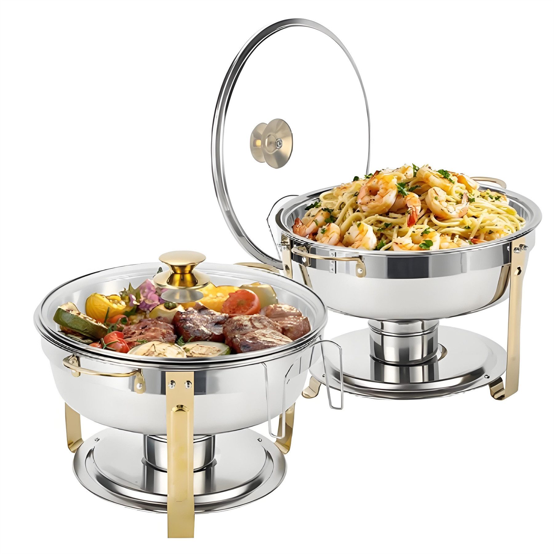 Warmounts Speisenwärmer, (2-tlg), Chafing Dish Speisenwärmer Set, rund, Edelstahl, Buffet Warmhalte-Set