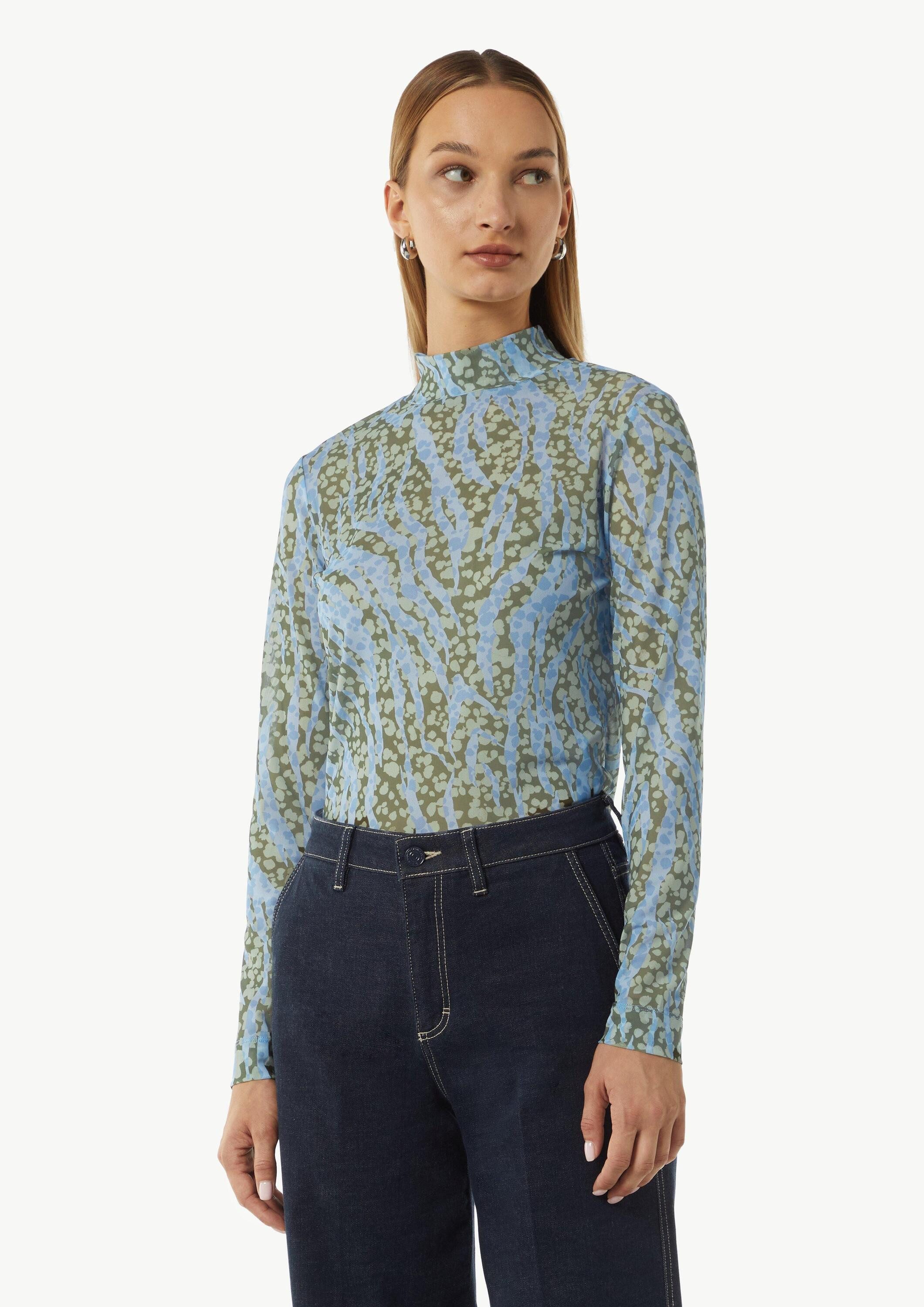 comma Langarmshirt T-Shirt Mesh-Shirt mit Stehkragen