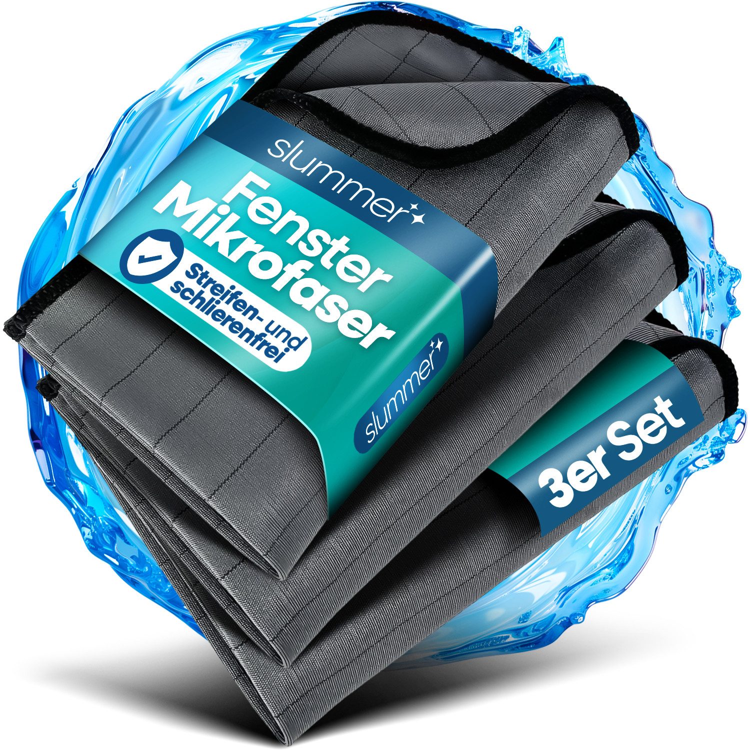 Slummer Fensterputztuch Spiegel Dusche streifenfrei Putztuch Mikrofasertuch (Mikrofaser, 40x50 cm, Spar-Set, 3-tlg., Fenstertuch, Auto Küche Camping, fusselfrei)
