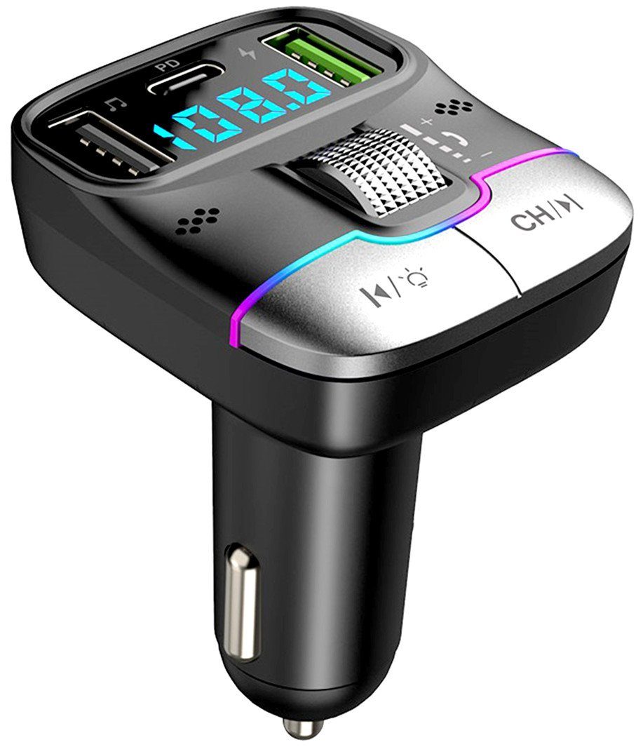 7Magic FM Transmitter, Auto Adapter KFZ-Transmitter zu Bluetooth 5.3 QC3.0, 3-in-1 MP3 Player mit 3 USB Anschlüsse, Freisprechfunktion | Zigarettenanzünder-Adapter