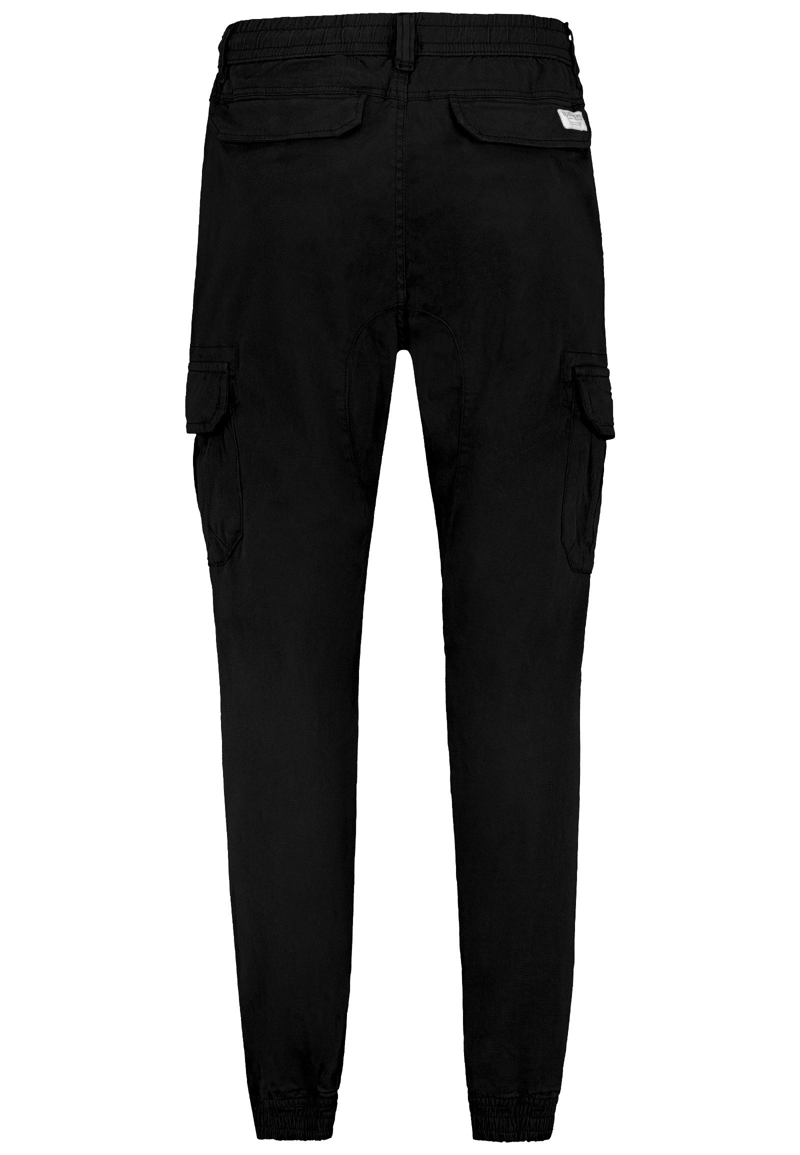 SUBLEVEL Cargohose mit elastischen Bündchen und Kordelzug für Herren Baumwolle Stretch Fit unifarben elastisch Reißverschluss