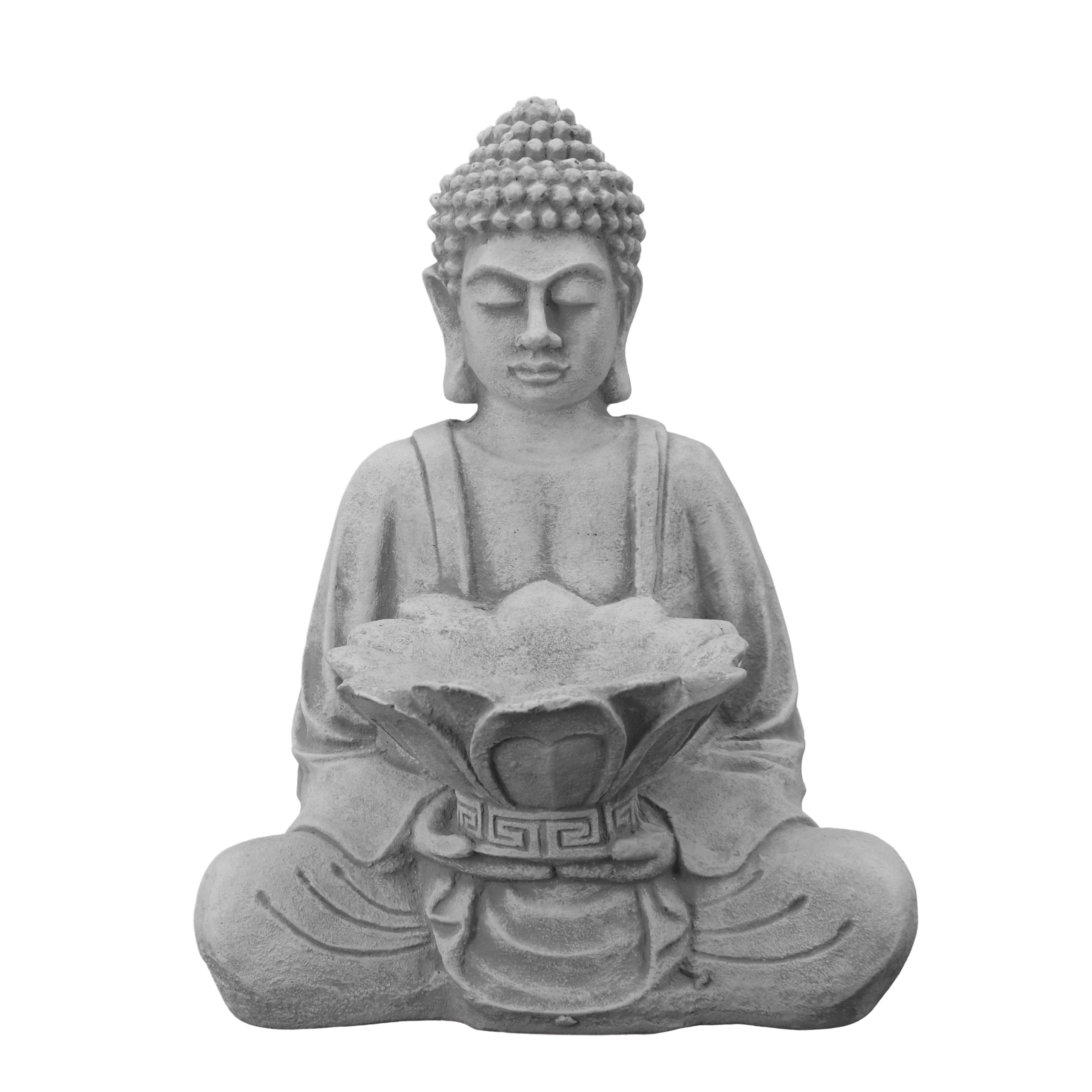 gartendekoparadies.de Gartenfigur Buddha mit Schale Lotusblüte, Steinfigur, H. 33 cm, 9 kg, Frostsicher