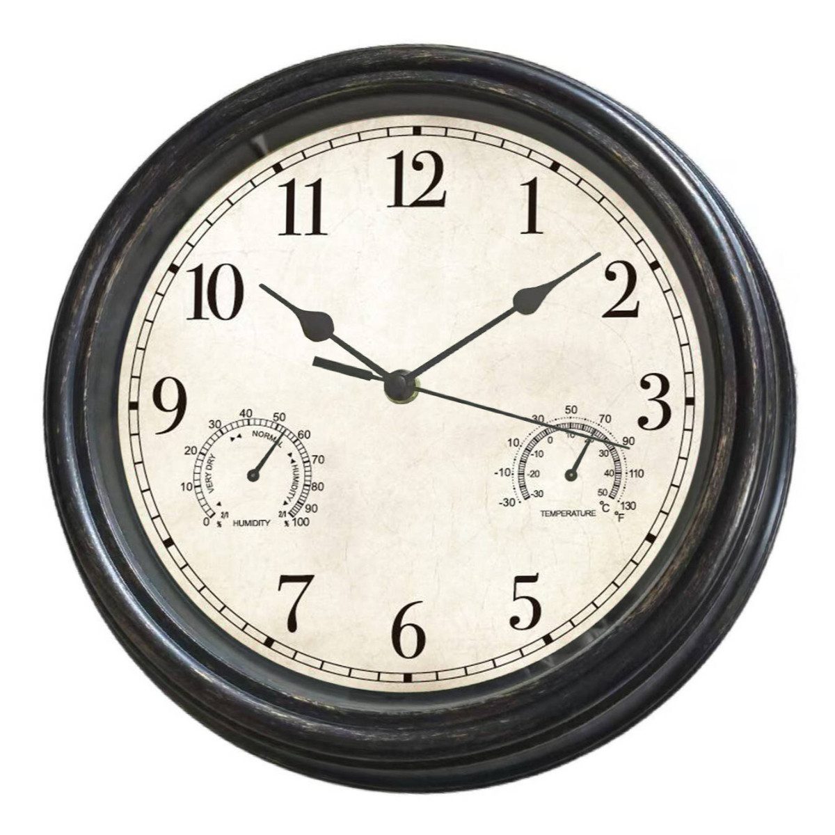 Platinet Wanduhr PZVIB (IP44 Wanduhr mit Thermometer und Hygrometer im Vintage-Design)