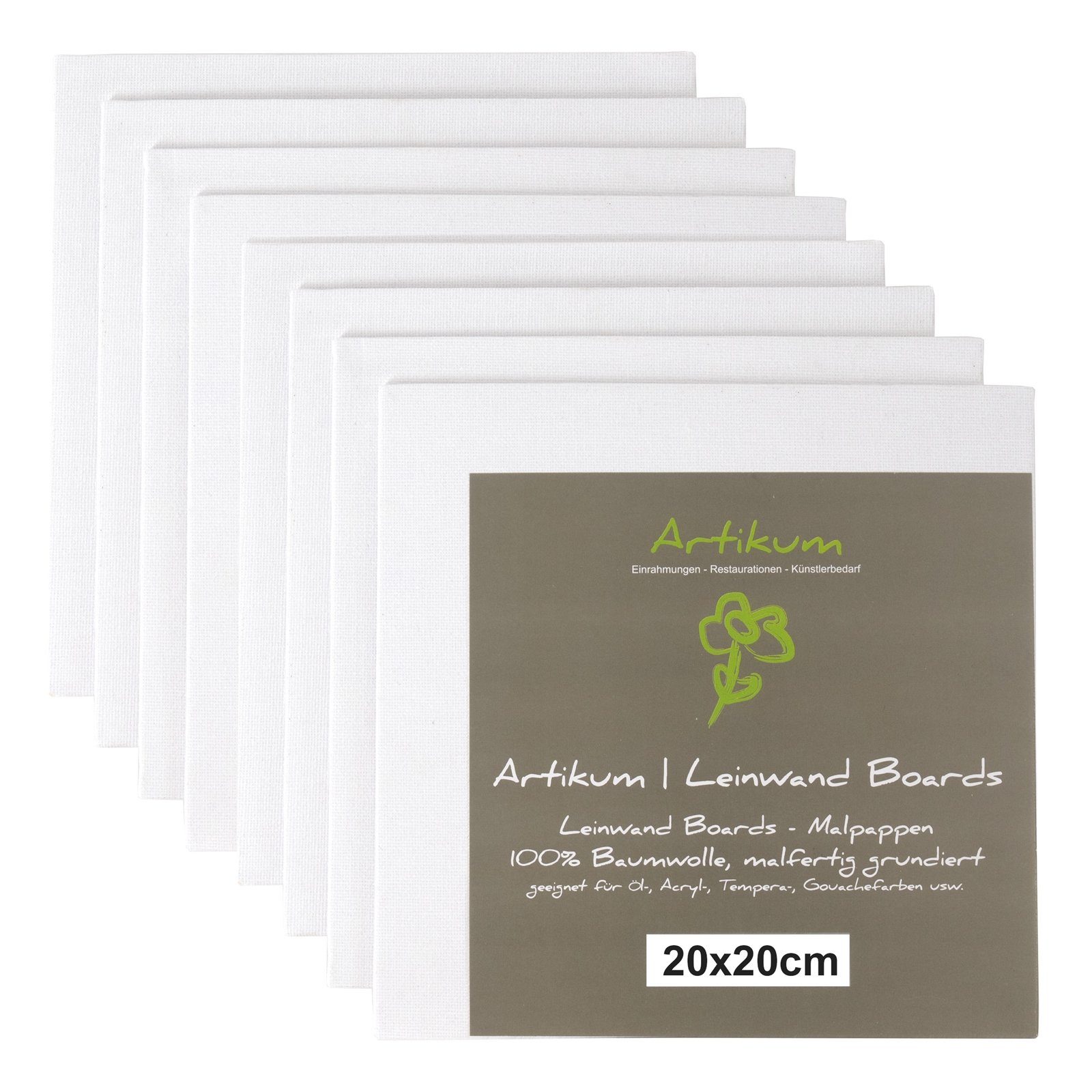 ARTIKUM Keilrahmen 8x ARTIKUM KÜNSTLER MALKARTON 20x20cm Malpappen mit Leinwand zum Malen, Malfertig. Einfach auspacken und loslegen.
