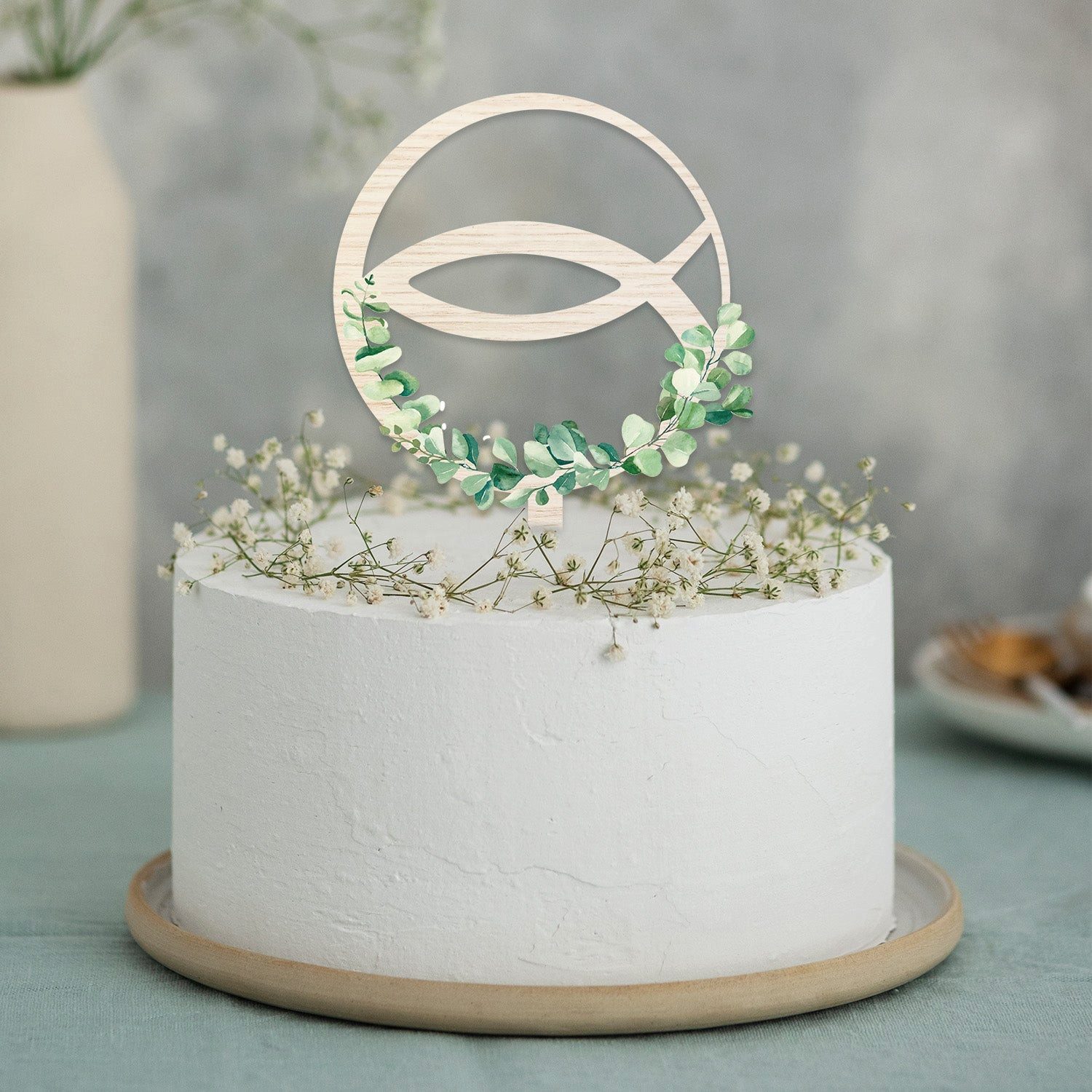 Logbuch-Verlag Dekofigur Cake Topper Fisch Eukalyptus Tortendeko für Kommunion & Taufe 20 cm – Bild 2 von 2