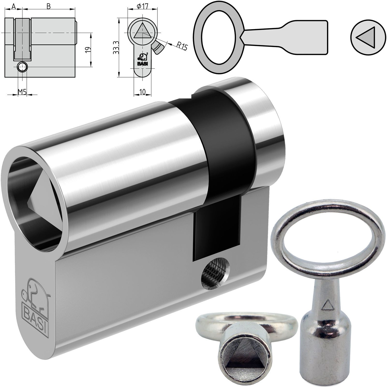 Gitterrostsicherung Dreikant- Halbzylinder 8 mm mit Schlüssel