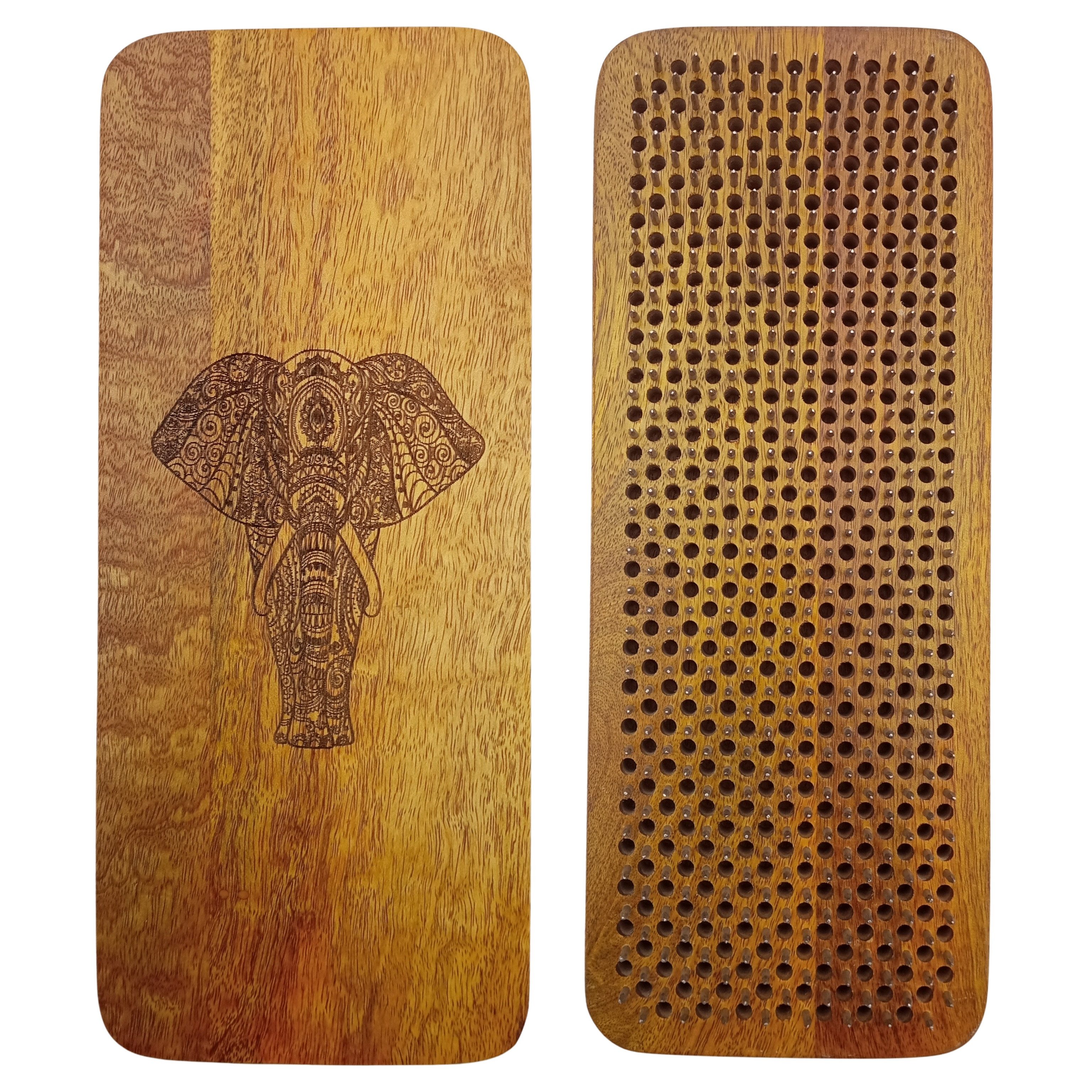 SattesGrün Yogablock Sadhu Board – handgefertigtes Nagelbrett in 4 Intensitäten, (8mm, 10 mm, 12 mm und 15 mm), mit Elefanten-Motiv aus Mangoholz, für Meditation & Entspannung