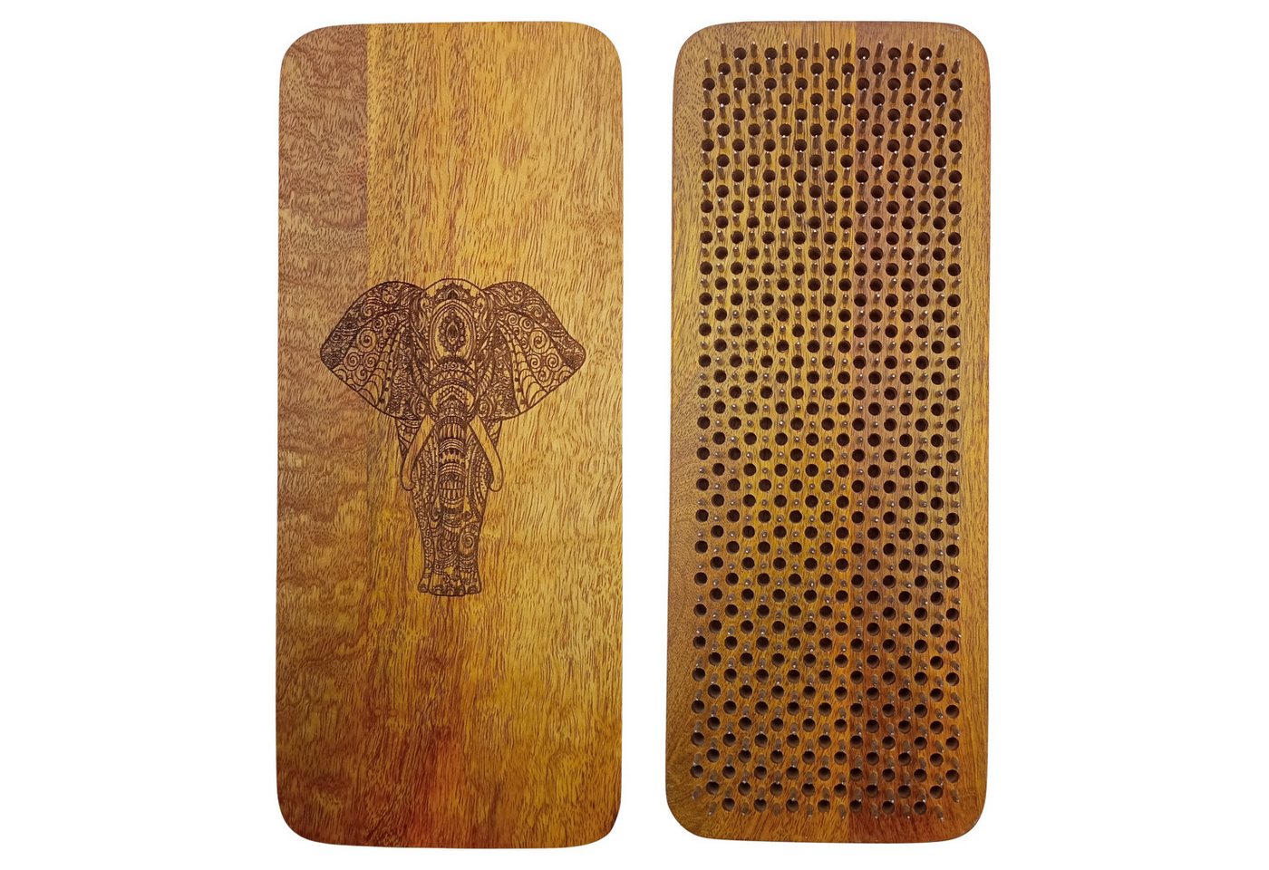 SattesGrün Yogablock Sadhu Board – handgefertigtes Nagelbrett in 4 Intensitäten, (8mm, 10 mm, 12 mm und 15 mm), mit Elefanten-Motiv aus Mangoholz, für Meditation & Entspannung