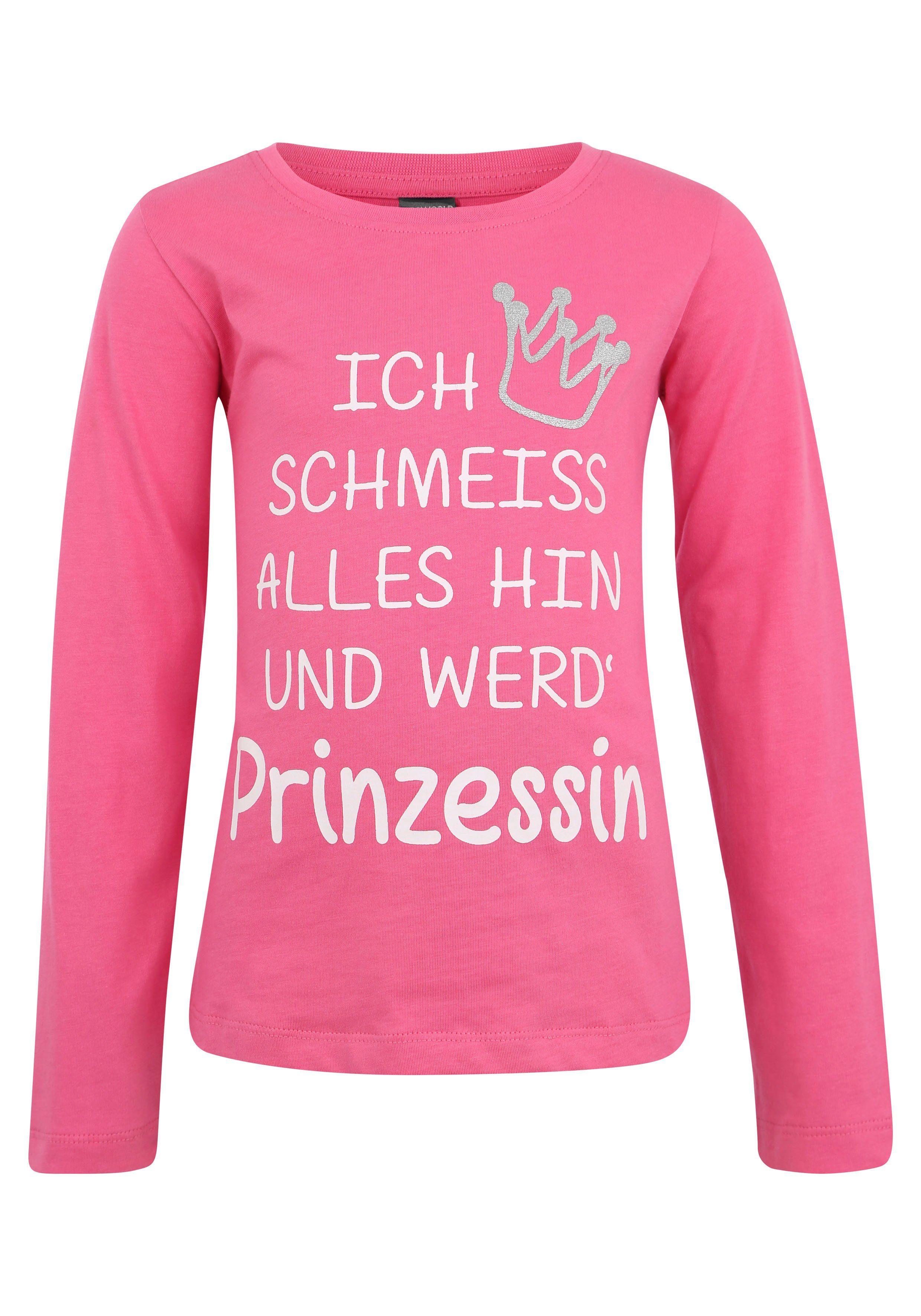 KIDSWORLD Langarmshirt Ich schmeiss alles hin und werd´ Prinzessin langärmlig, Basic-Passform, mit Glitzerdruck. Reduzierter Preis € 10,49. Unverbindliche Preisempfehlung € 14,99, (€ 10,49 pro 1 Stk)
