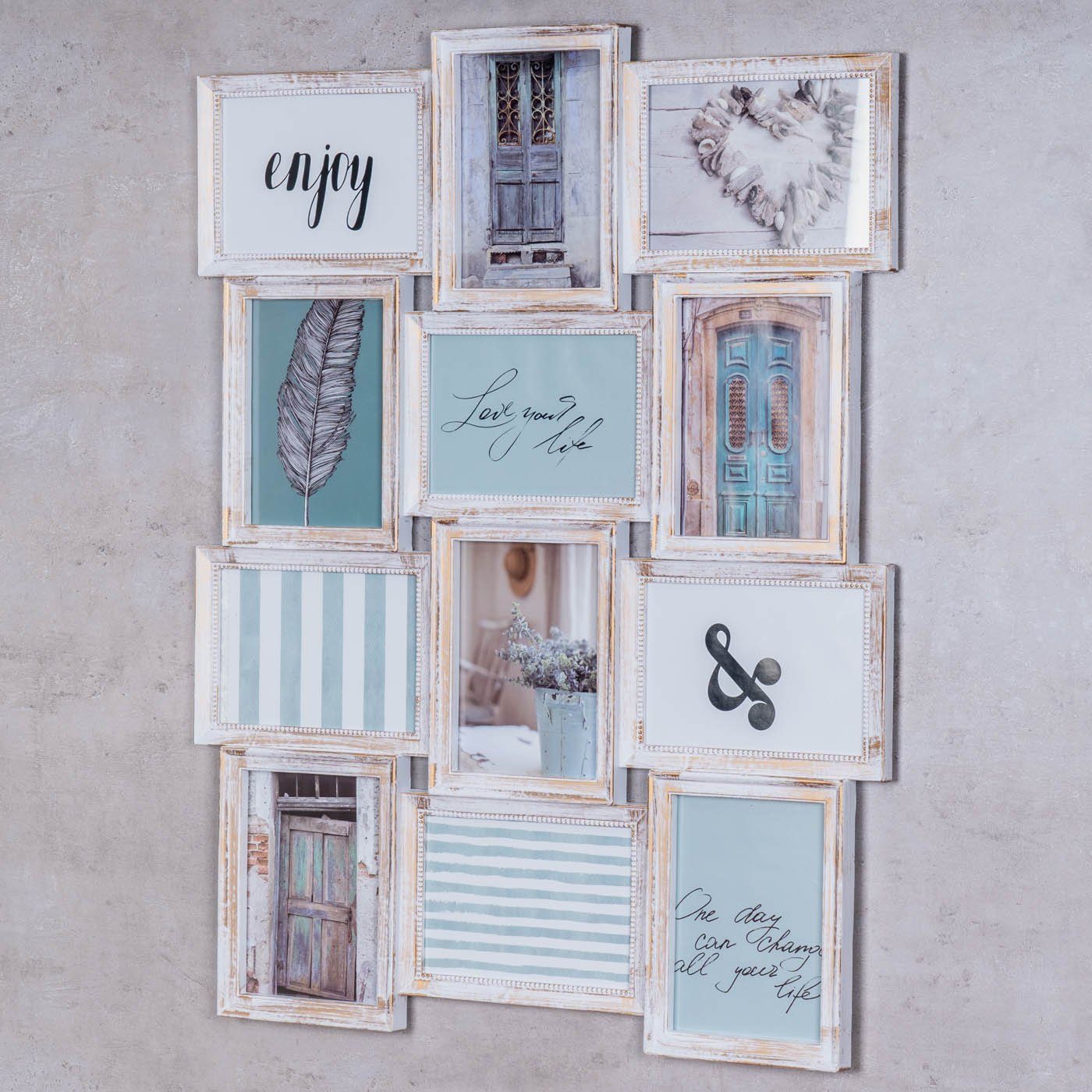 Levandeo® Bilderrahmen Collage, Bilderrahmen 54x72cm 12 Fotos 13x18cm Weiß günstig online kaufen