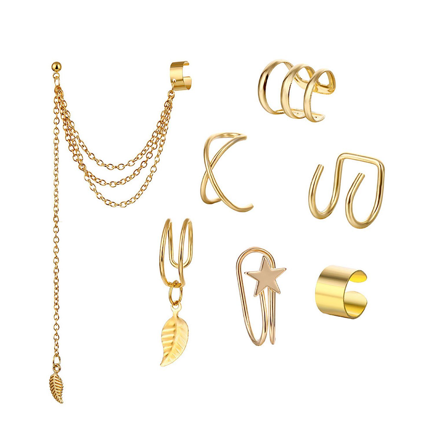 Cuff Piercing Set Ohrclip-Set Ohrclips Stil2-6tlg-Gold Geschenkebox Ear Nicht Paar Daisred mit