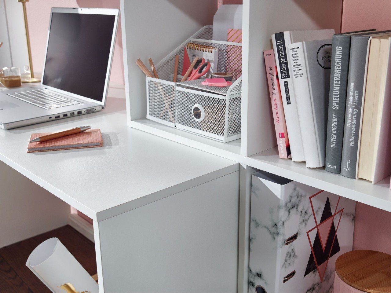 furnicato Schreibtisch Bürotisch Computertisch Modern Weiß cm 170 Regal Tisch mit