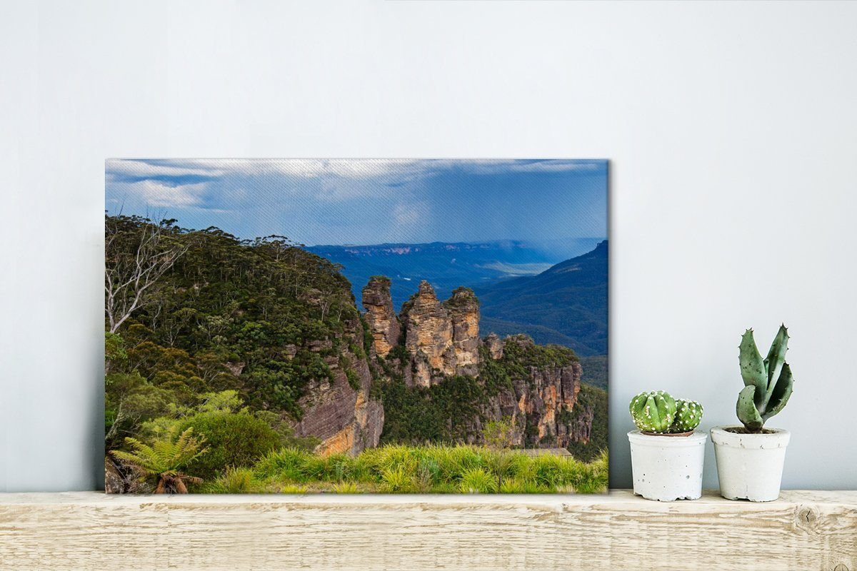 Wanddeko, in Blue Australien, OneMillionCanvasses® National Aufhängefertig, Park Mountains Blick Leinwandbild (1 30x20 Wandbild St), cm Leinwandbilder, den auf