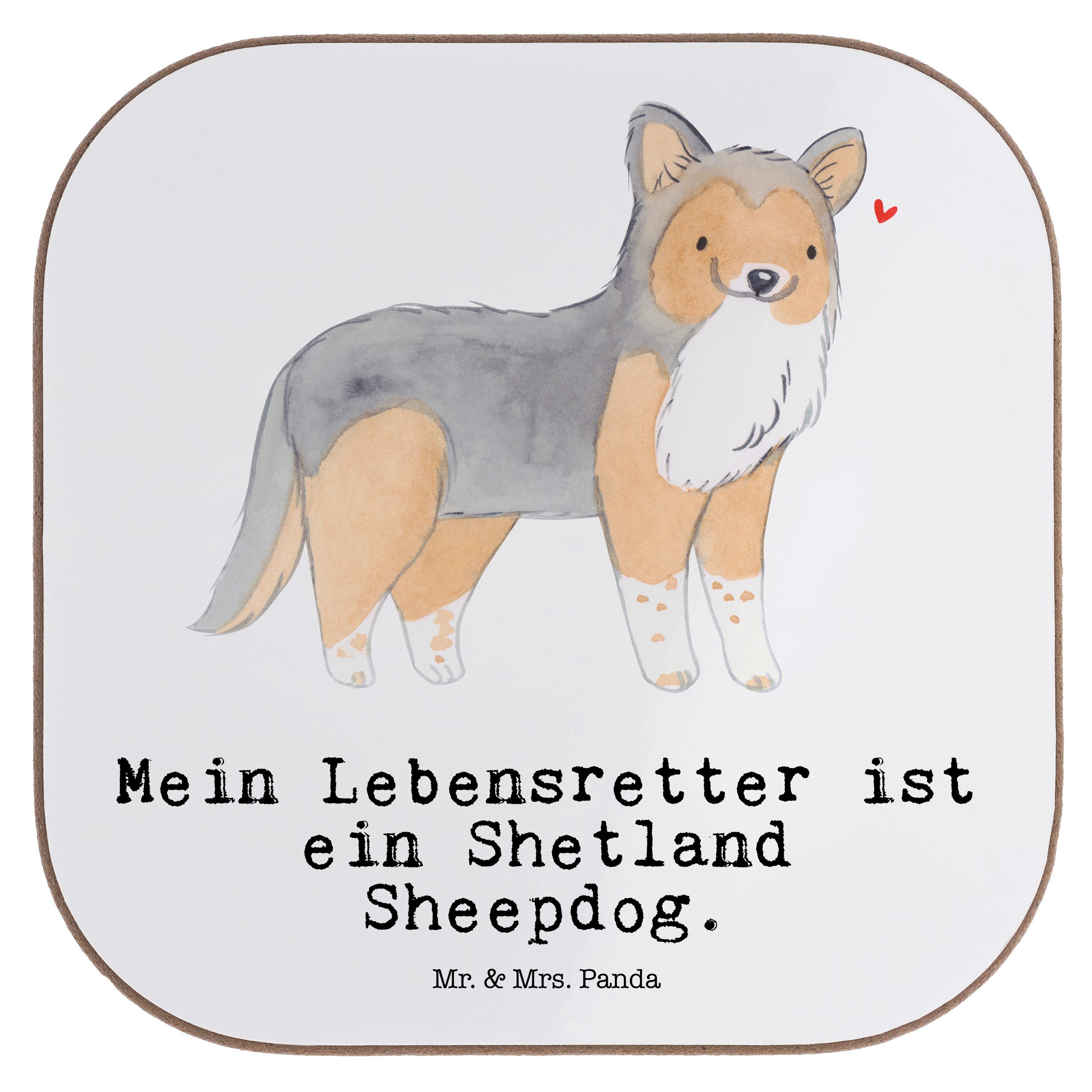 Mr. & Mrs. Panda Getränkeuntersetzer Shetland Sheepdog Lebensretter - Weiß - Geschenk, Getränkeuntersetzer, 1-tlg.