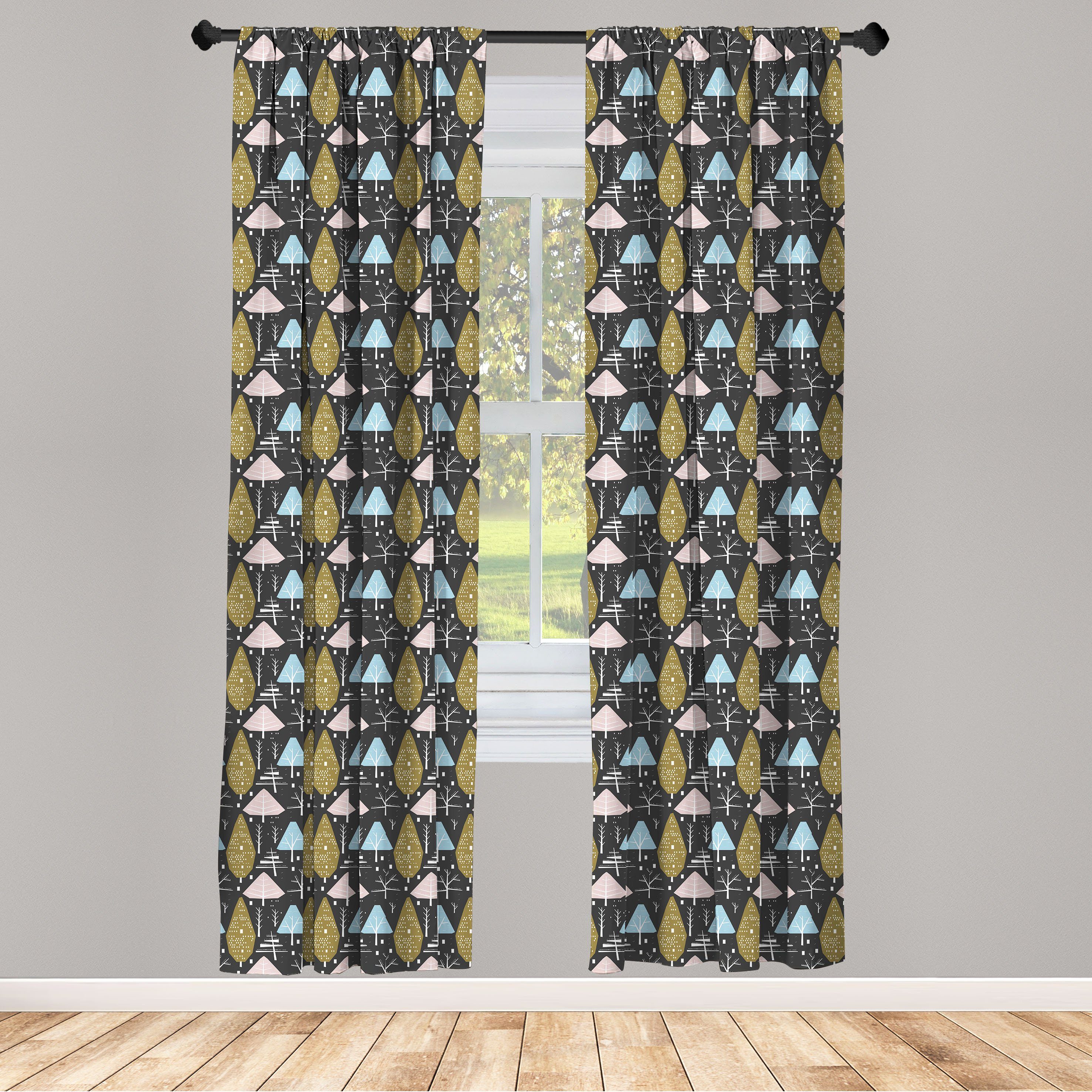 Gardine Vorhang für Wohnzimmer Schlafzimmer Dekor, Abakuhaus, Microfaser, Weihnachtsbaum Repetitive Bäume Muster | 