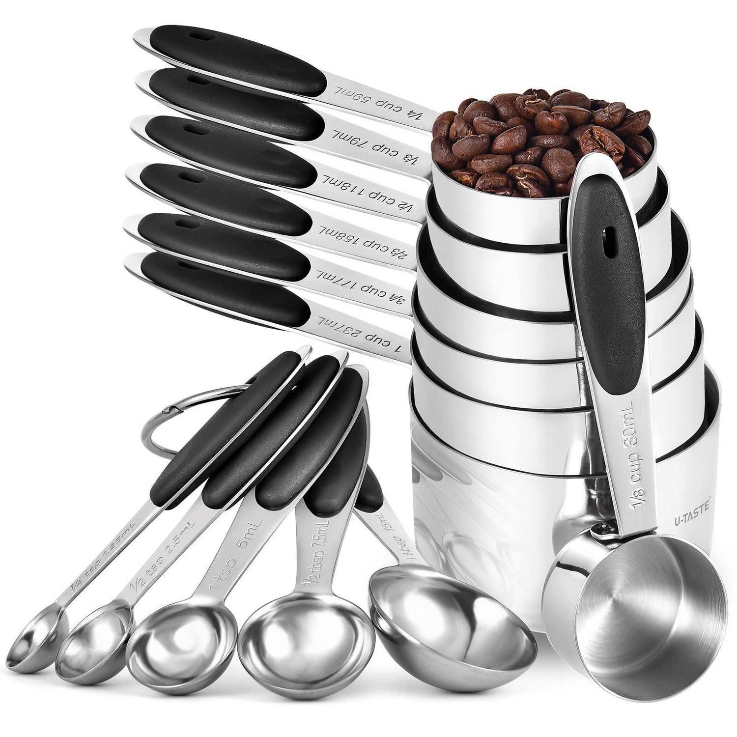 LuxusKollektion Messbecher Messbecher & Messlöffel Set 12tlg Edelstahl Schwarz, Metall, (12-St)