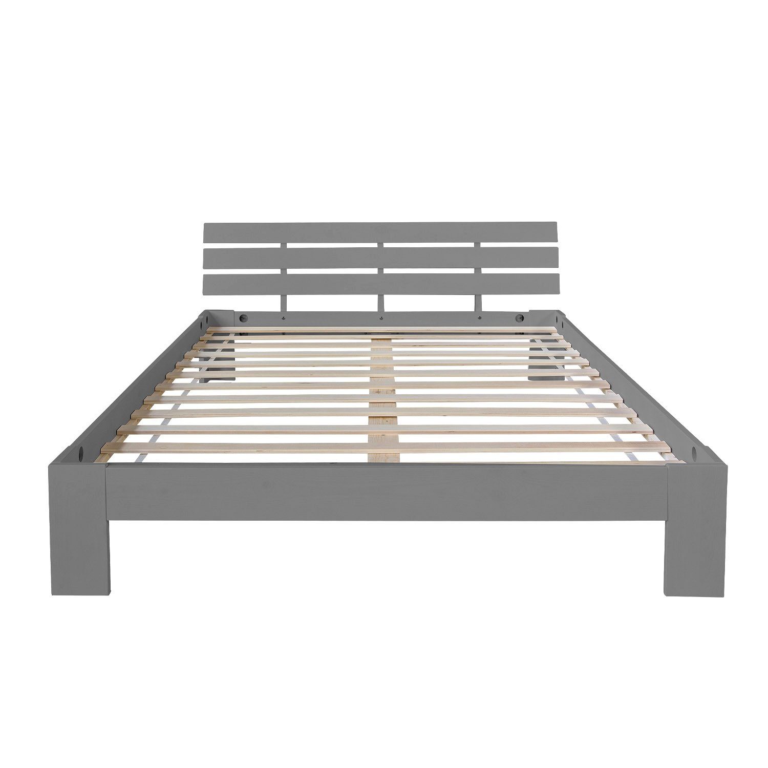 Homestyle4u Massivholzbett 90x200 120x200 140x200 160x200 180x200 Doppelbett Kopfteil Lattenrost (Set, mit Lattenrost, Grau), 120x200, modern, stabil
