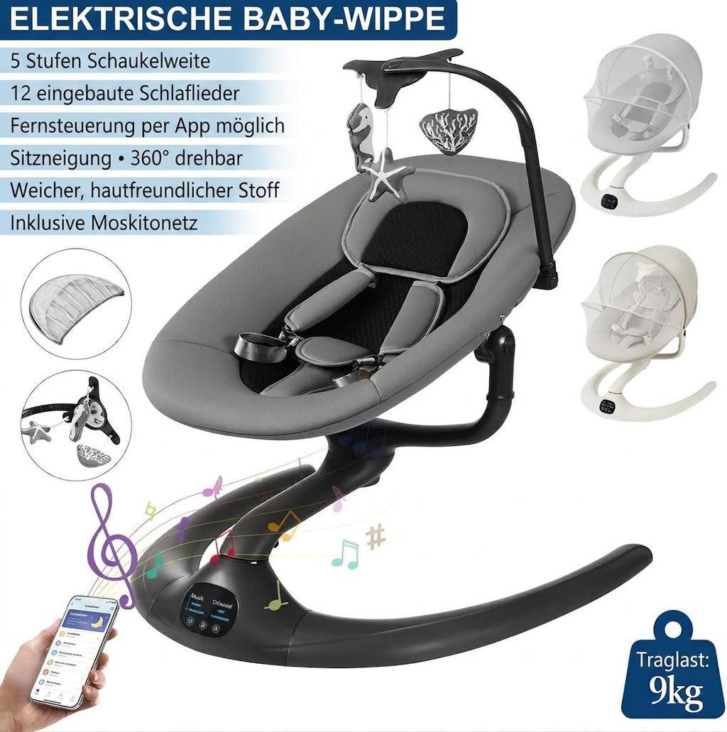 GarveeMore Babywippe Elektrische Babywippe mit Spielzeug, Babywippe mit Sicherheitsgurt, Bequeme Babyschaukel mit Hängespielzeug, Sicherheitsgurt – Bild 2 von 5